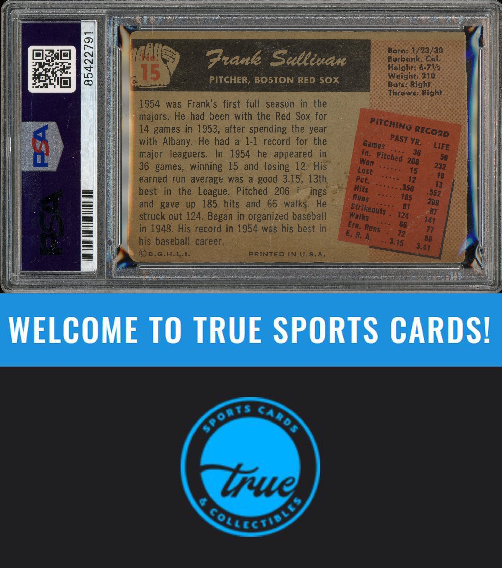 1955 Bowman #15 Frank Sullivan Auto PSA Authentic (2791)