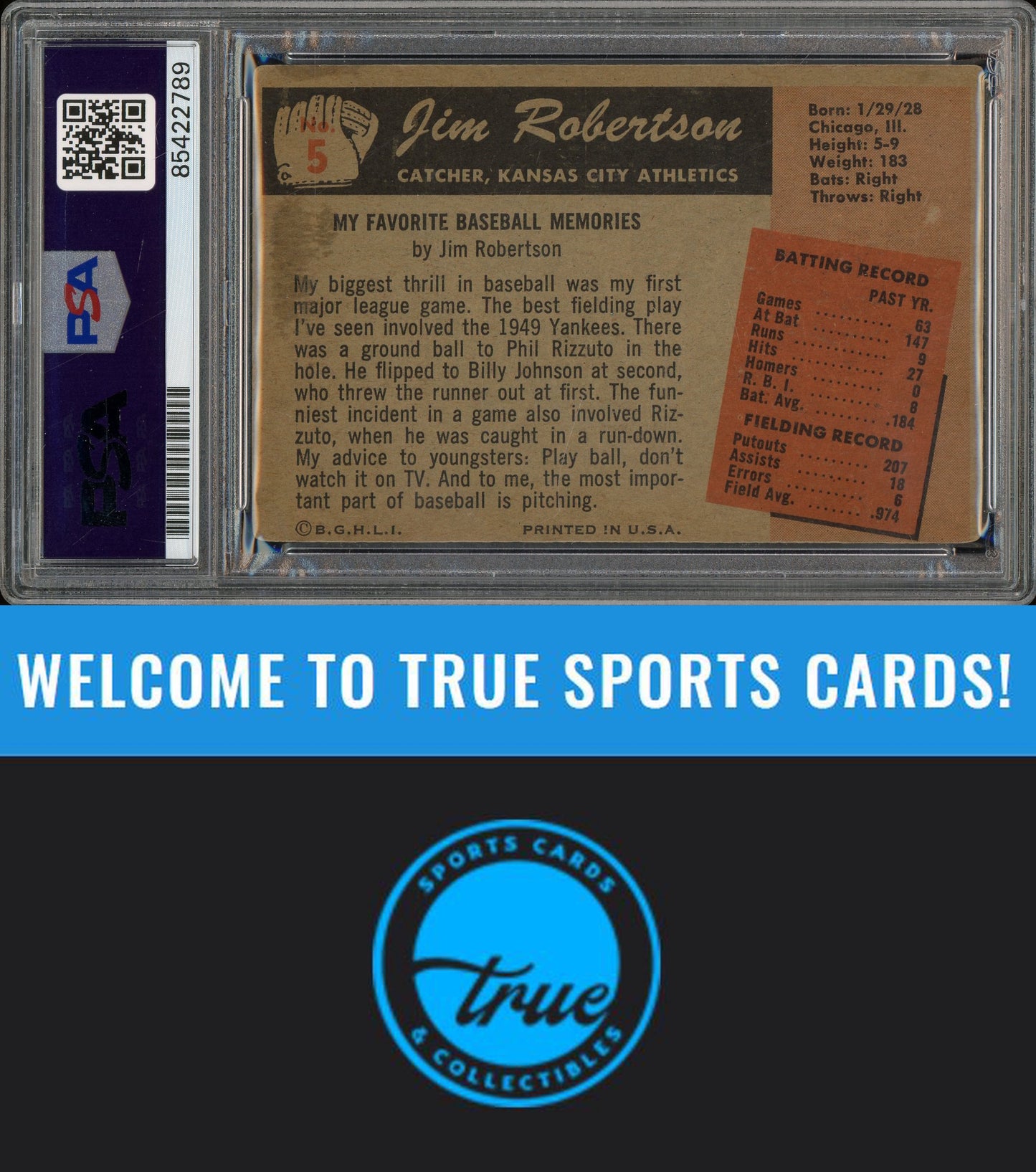 1955 Bowman #5 Jim Robertson Auto PSA Authentic (2789)