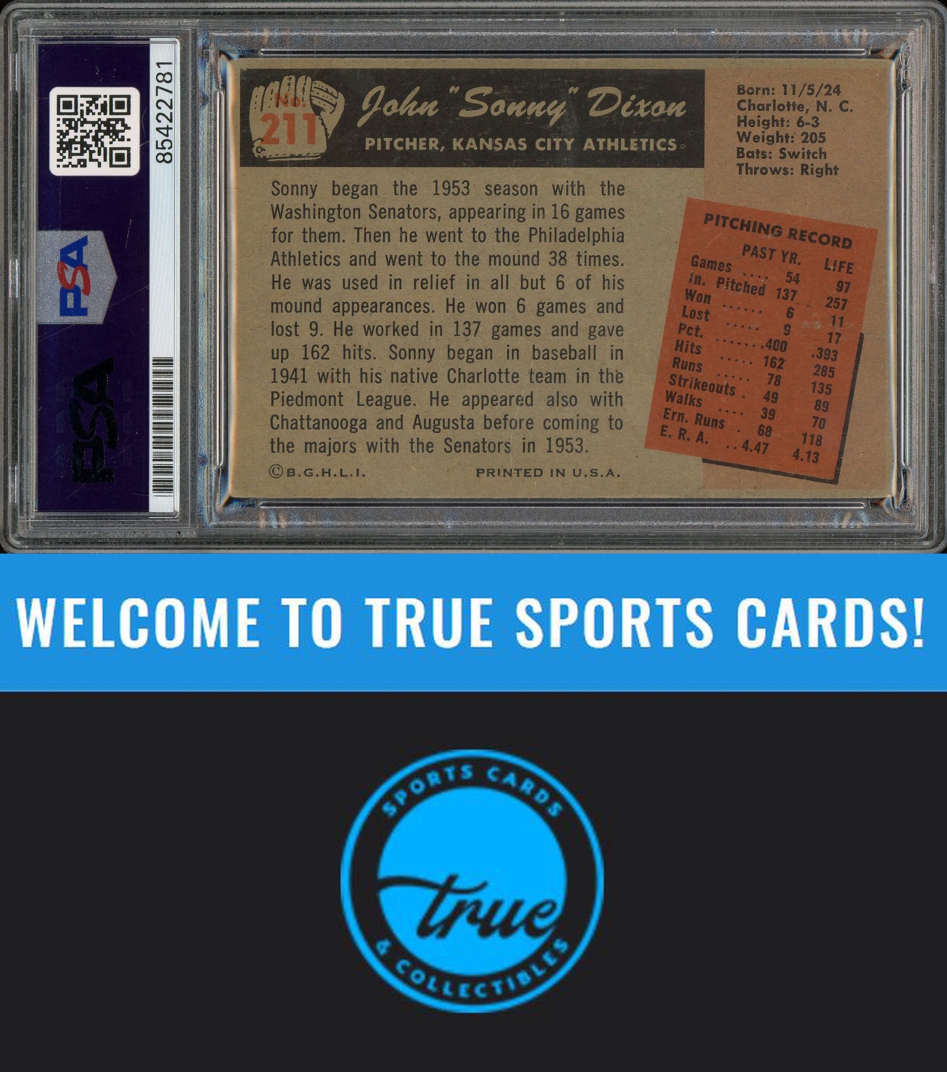 1955 Bowman #211 Sonny Dixon Auto PSA Authentic (2781)