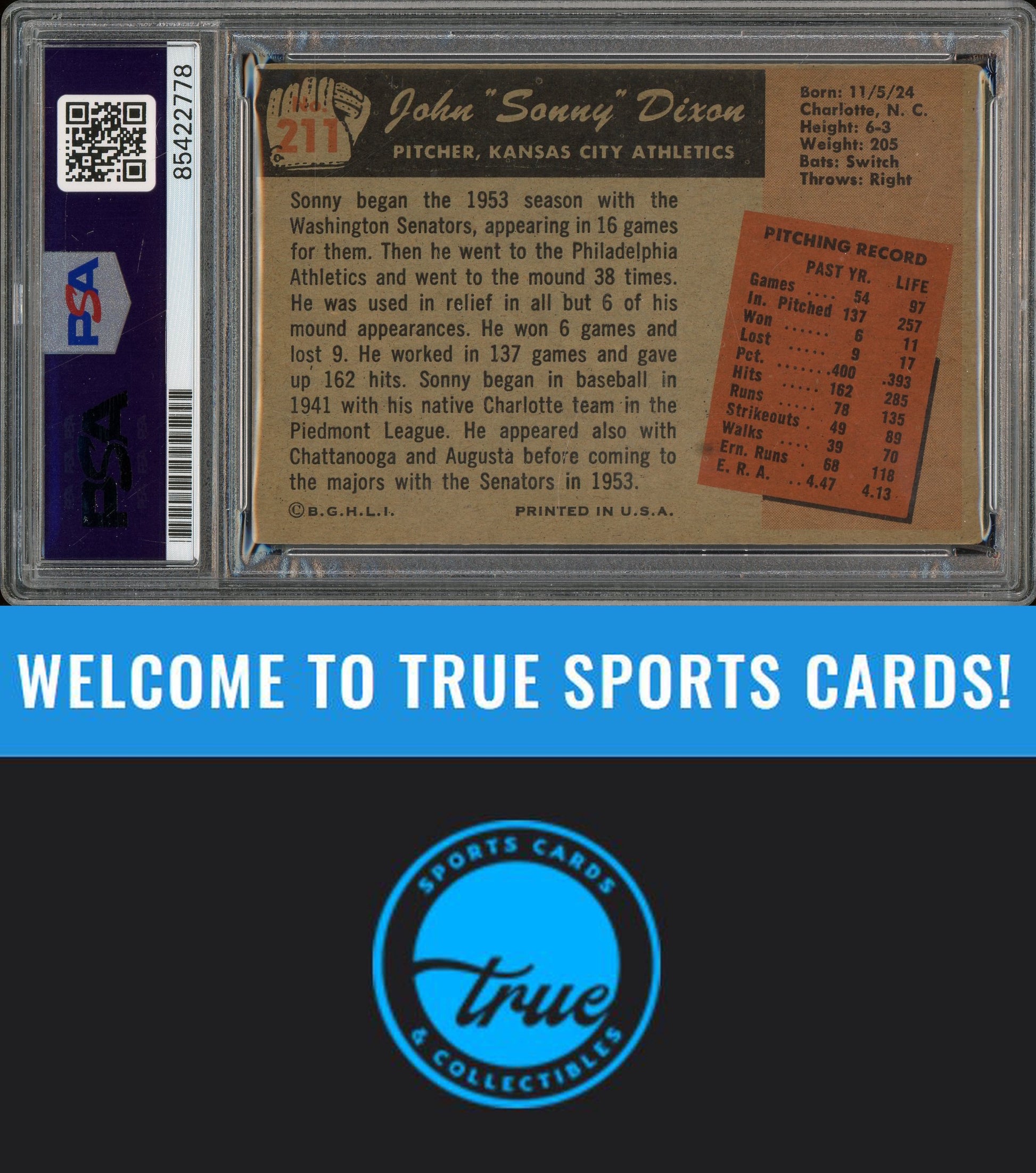 1955 Bowman #211 Sonny Dixon Auto PSA Authentic (2778)