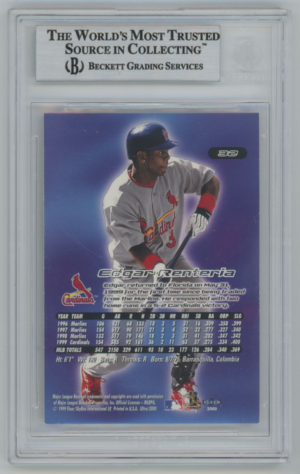 2000 Fleer Ultra Edgar Renteria #32 Auto - Beckett Authentic