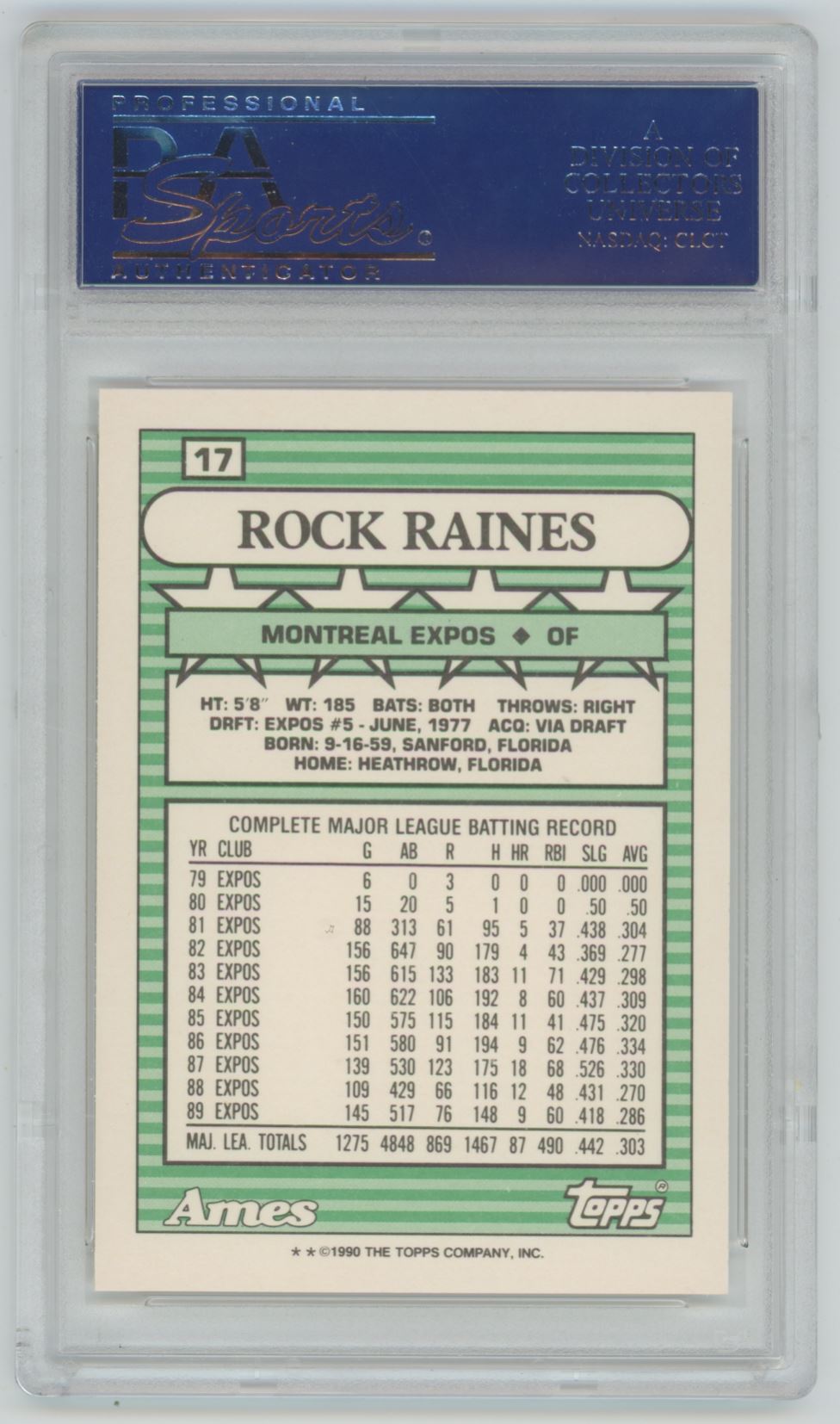 1990 Ames All-Stars Tim Raines #17 - PSA 10