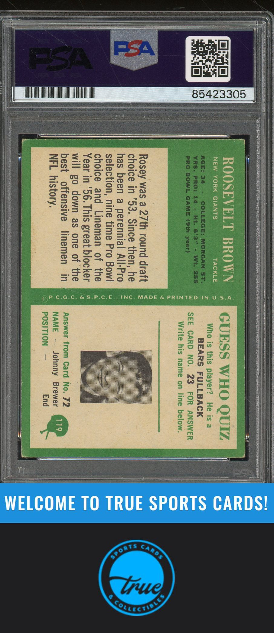 1966 Philadelphia #119 Roosevelt Brown Auto PSA Authentic