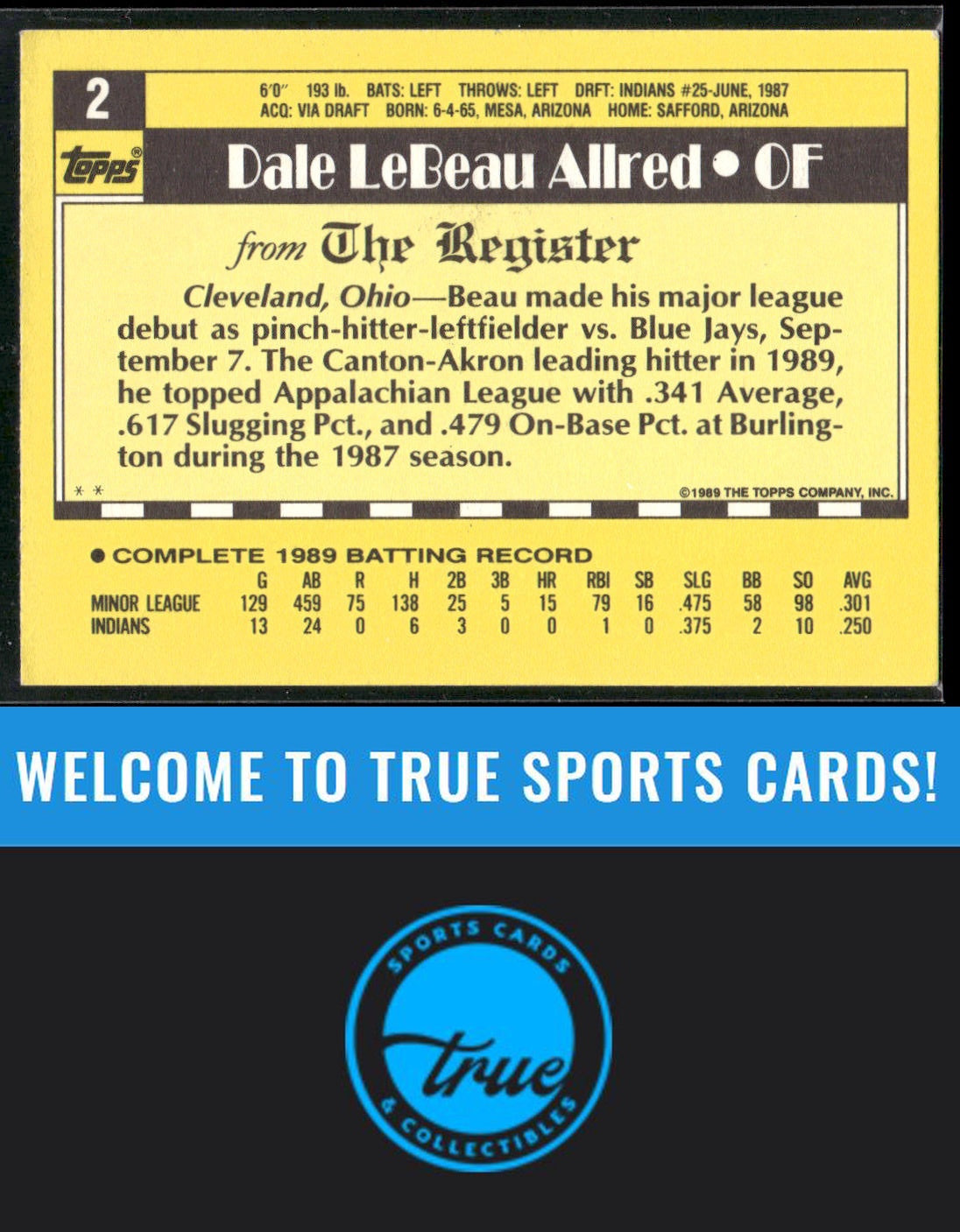 1990 Topps Major League Debut 1989 #2 Beau Allred Auto