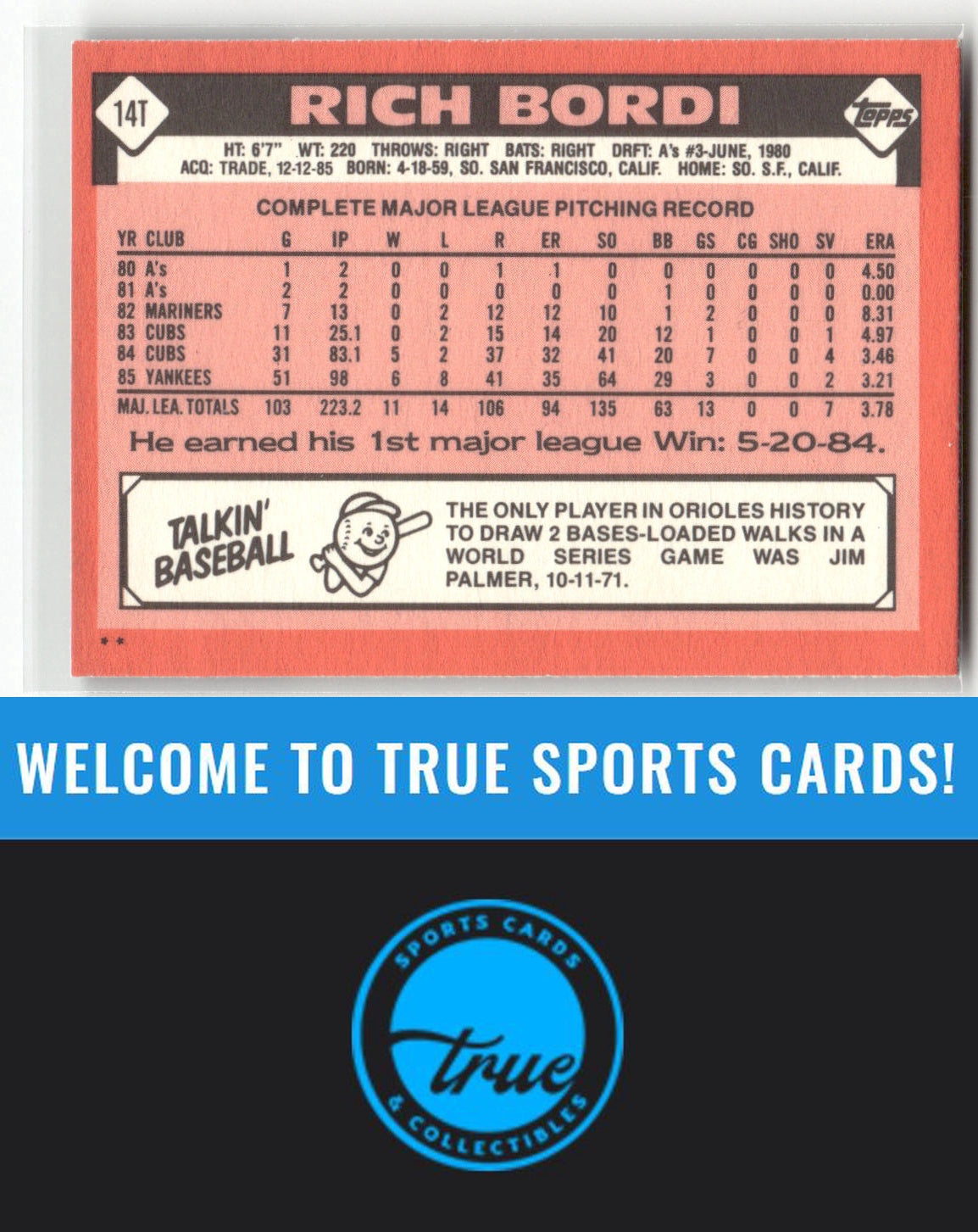 1986 Topps Traded #14T Rich Bordi Auto