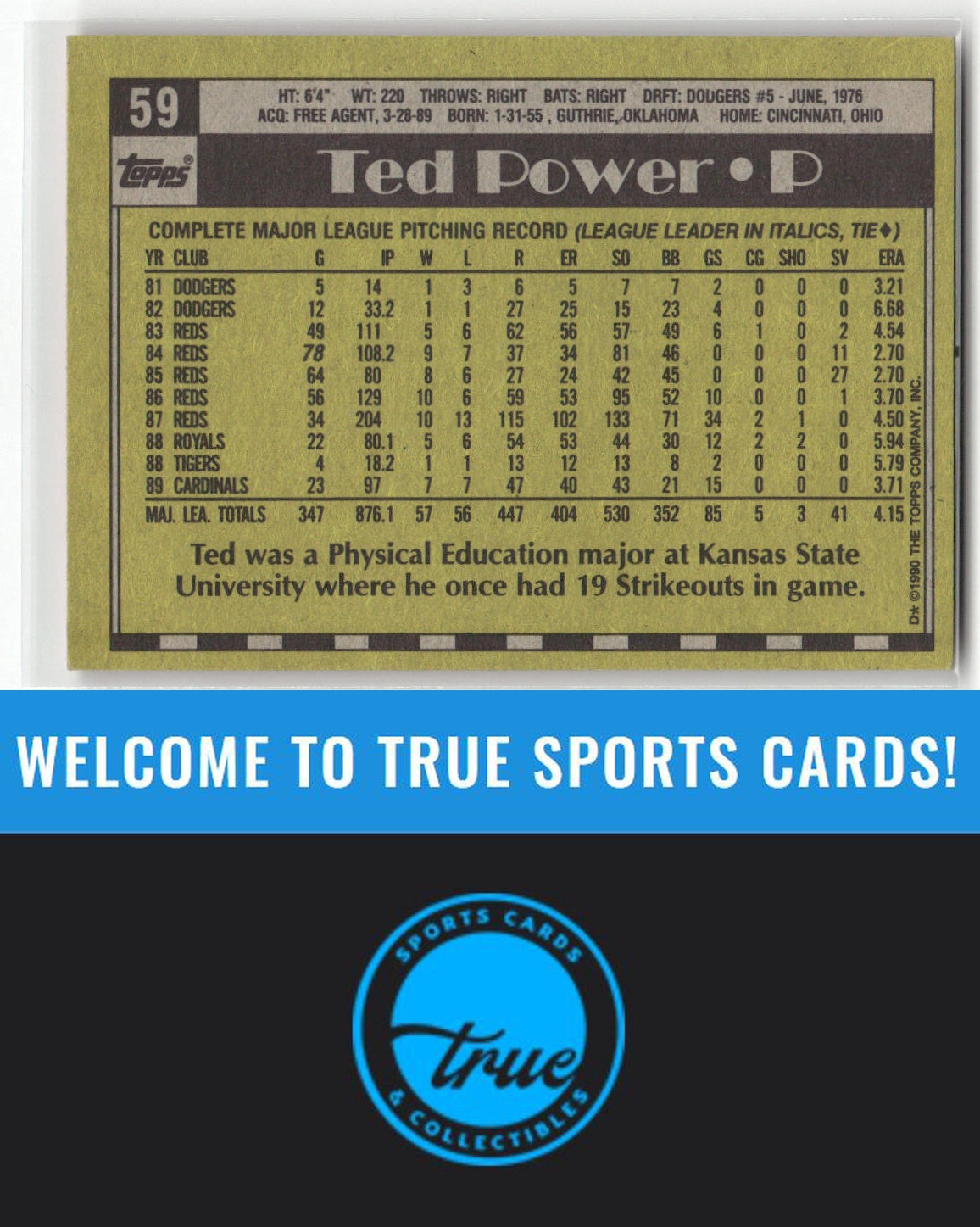 1990 Topps #59 Ted Power Auto