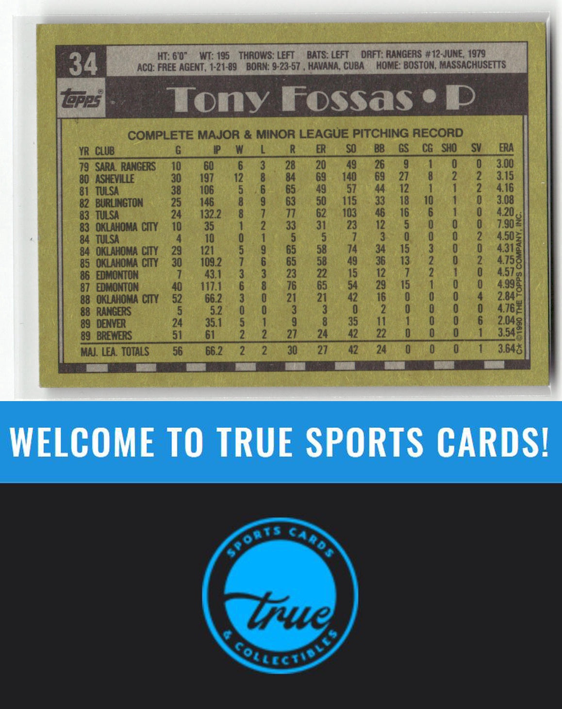 1990 Topps #34 Tony Fossas Auto