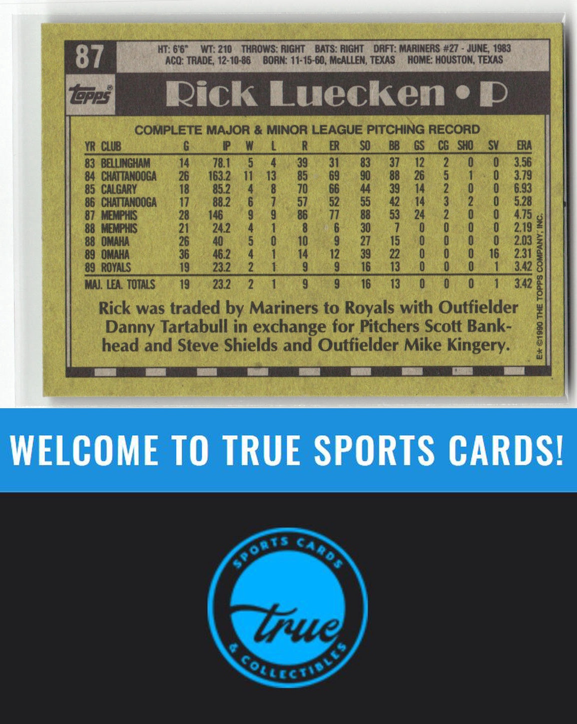 1990 Topps #87 Rick Luecken Auto
