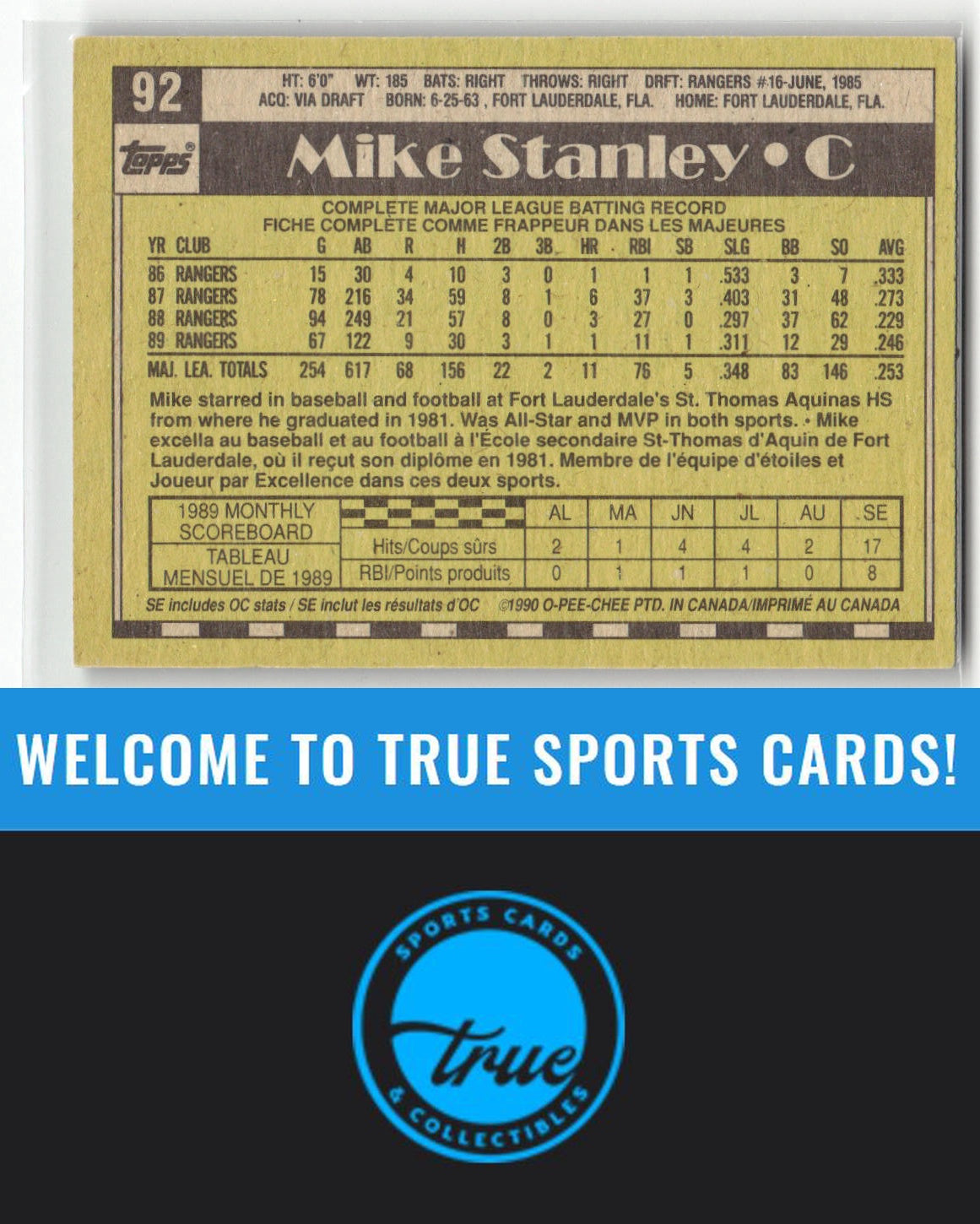 1990 Topps #92 Mike Stanley Auto