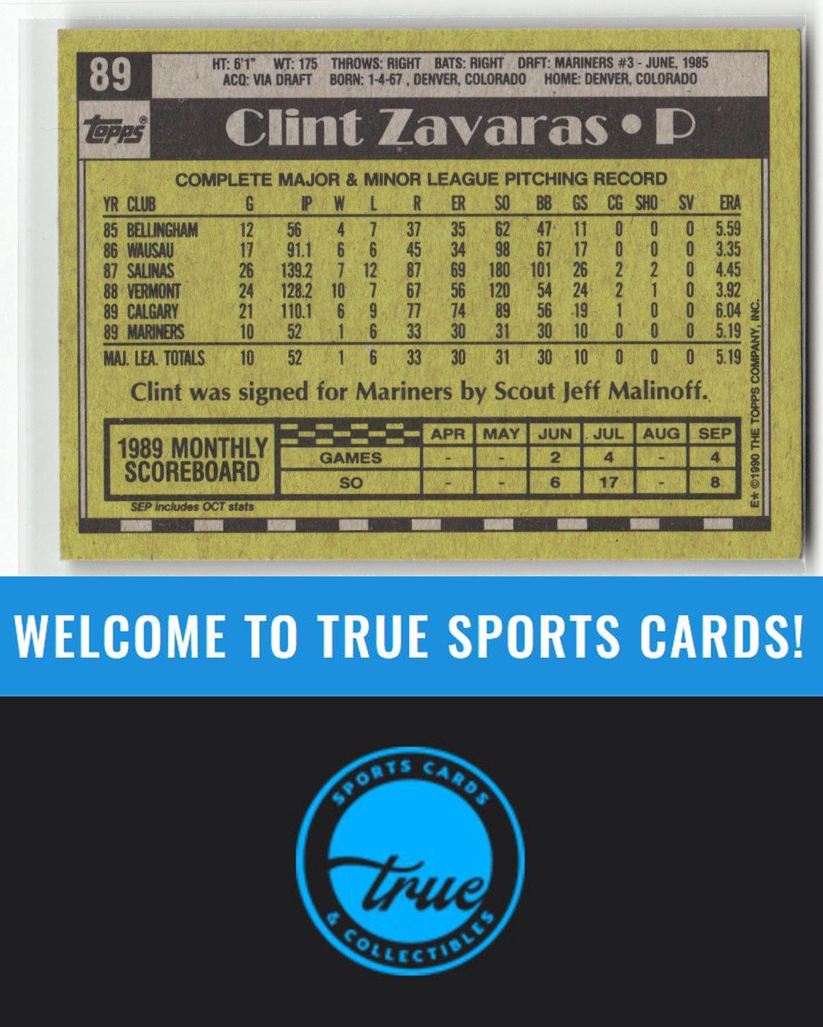 1990 Topps #89 Clint Zavaras Auto