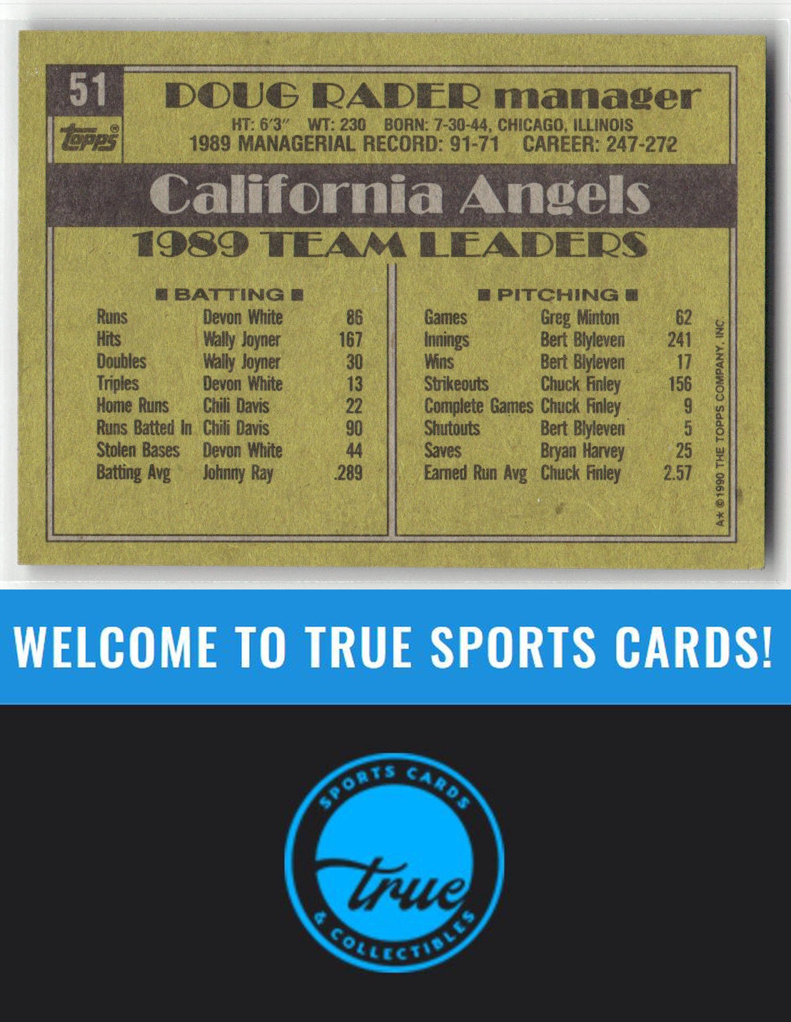 1990 Topps #51 Doug Rader Auto