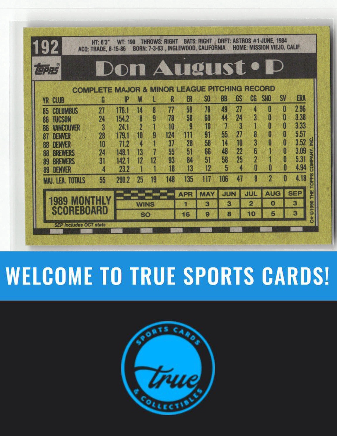 1990 Topps #192 Don August Auto