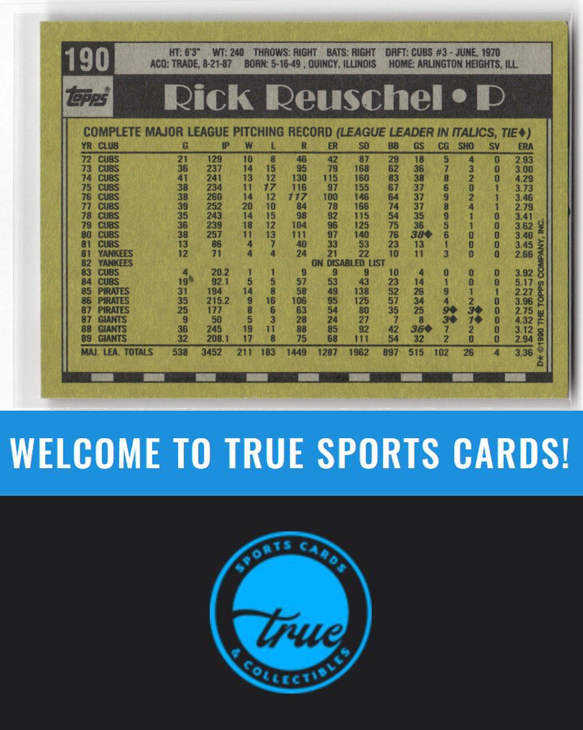 1990 Topps #190 Rick Reuschel Auto