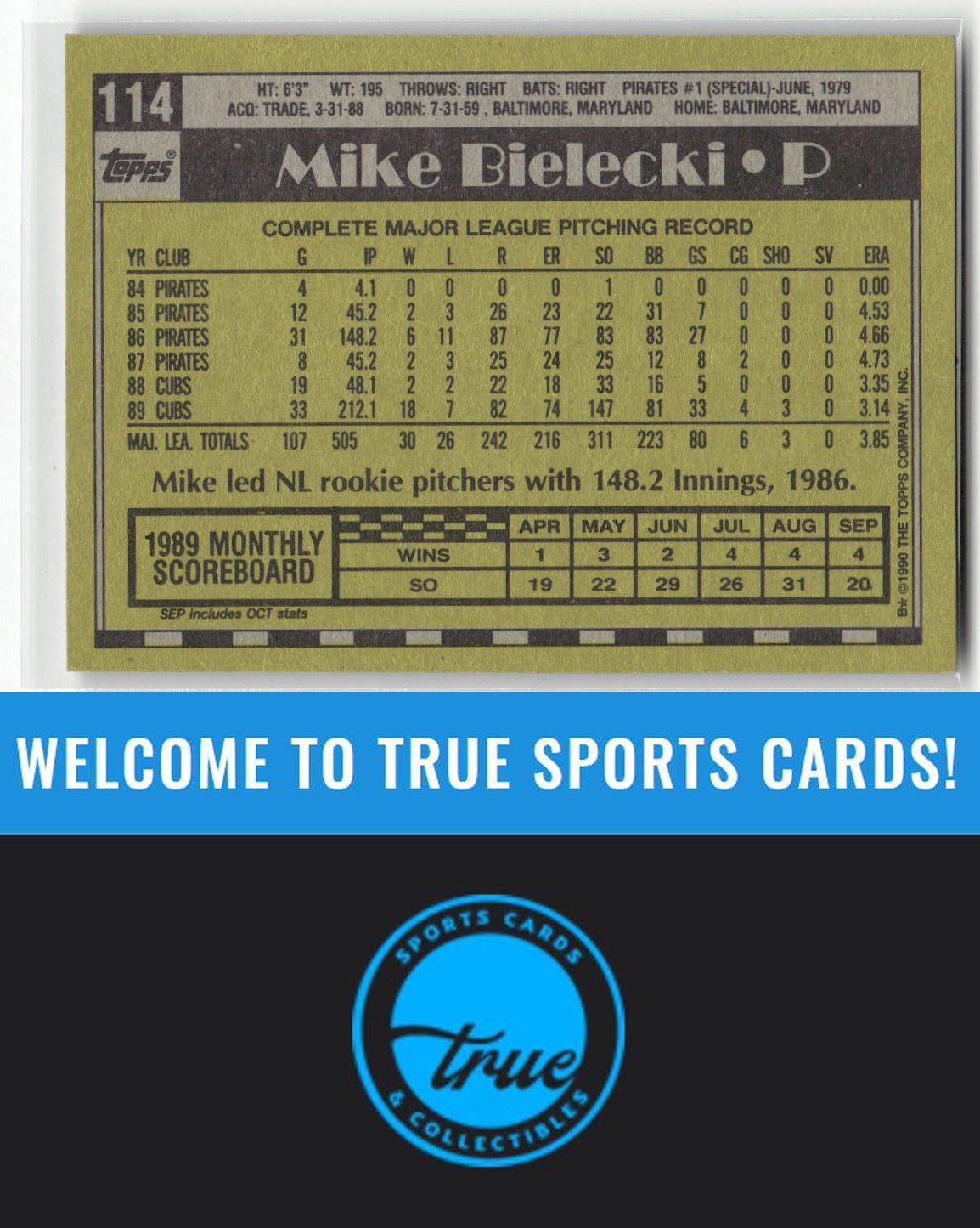 1990 Topps #114 Mike Bielecki Auto