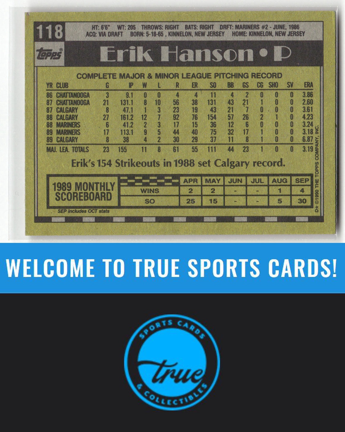 1990 Topps #118 Erik Hanson Auto