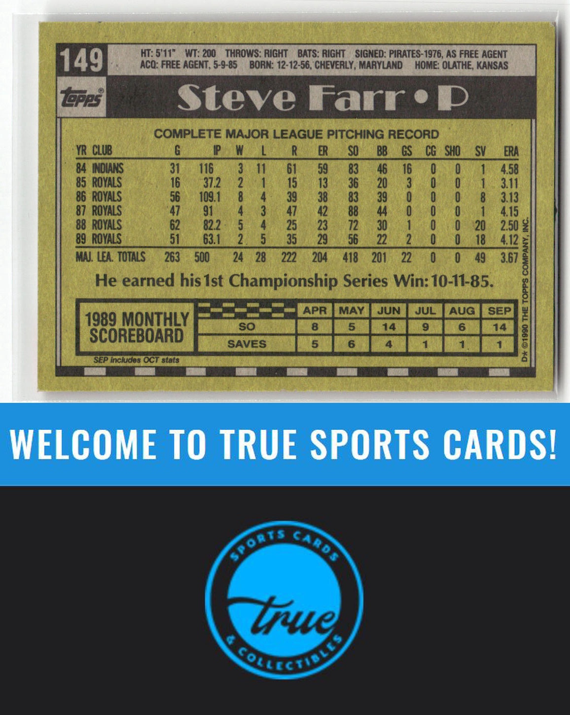 1990 Topps #149 Steve Farr Auto