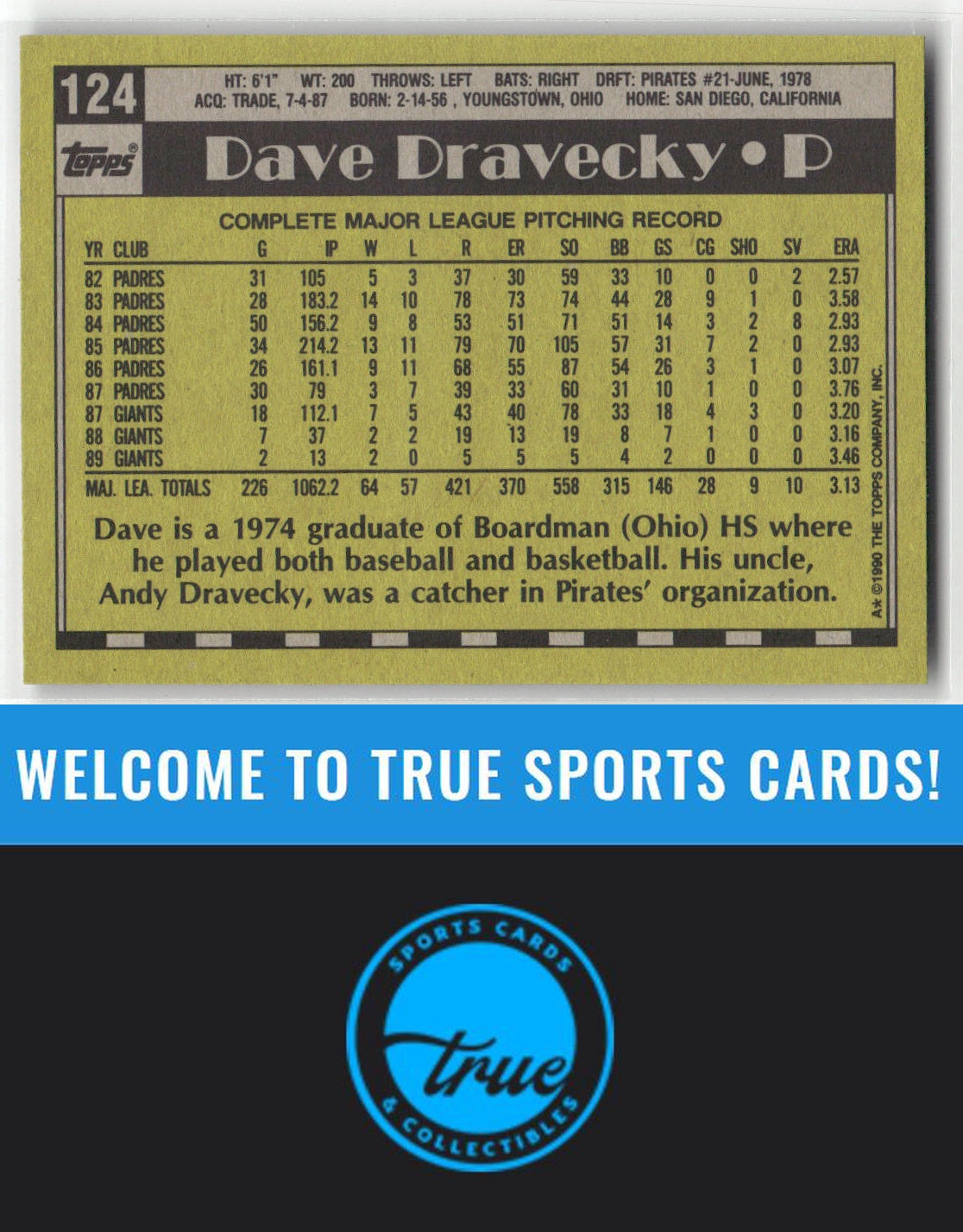 1990 Topps #124 Dave Dravecky Auto