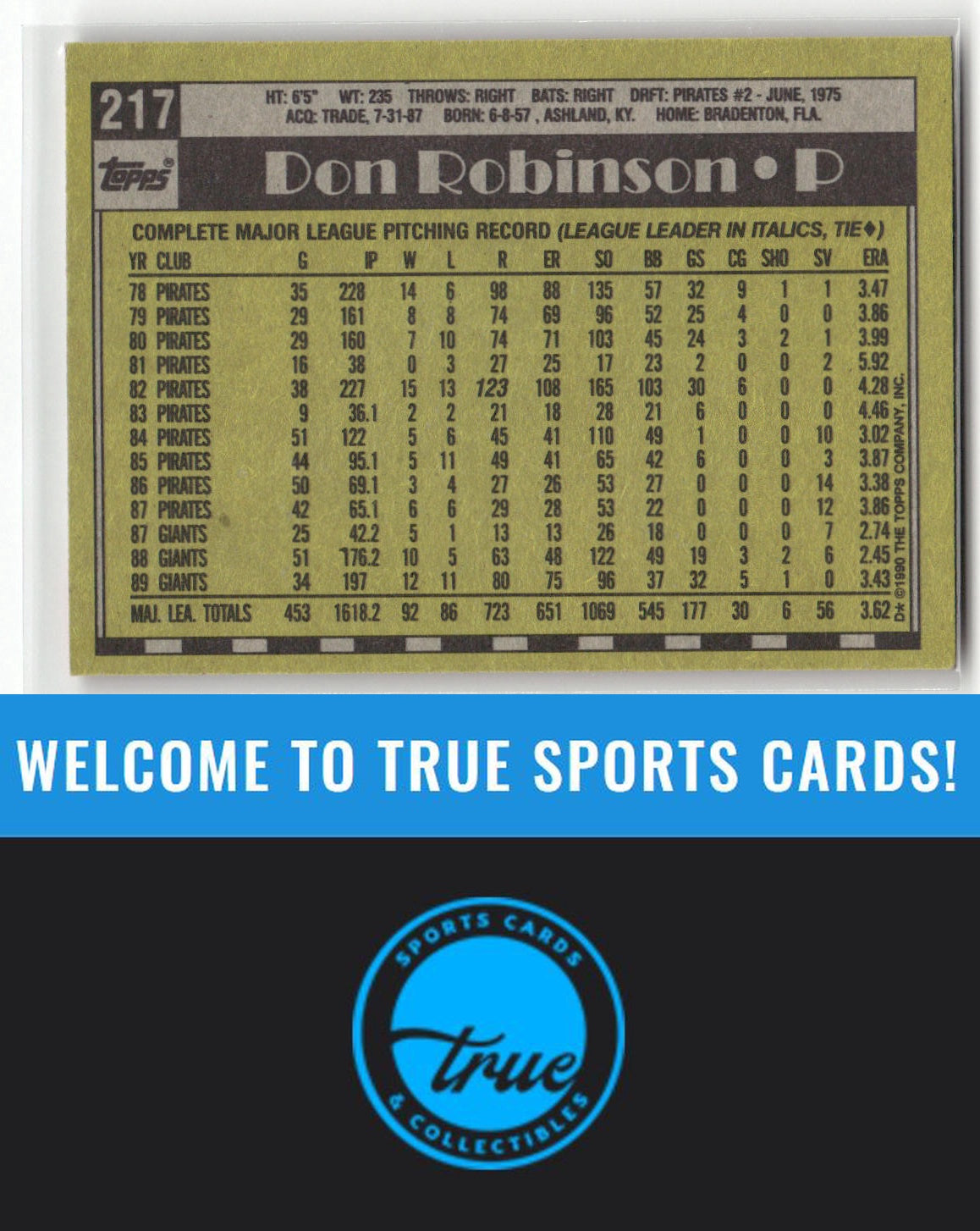 1990 Topps #217 Don Robinson Auto