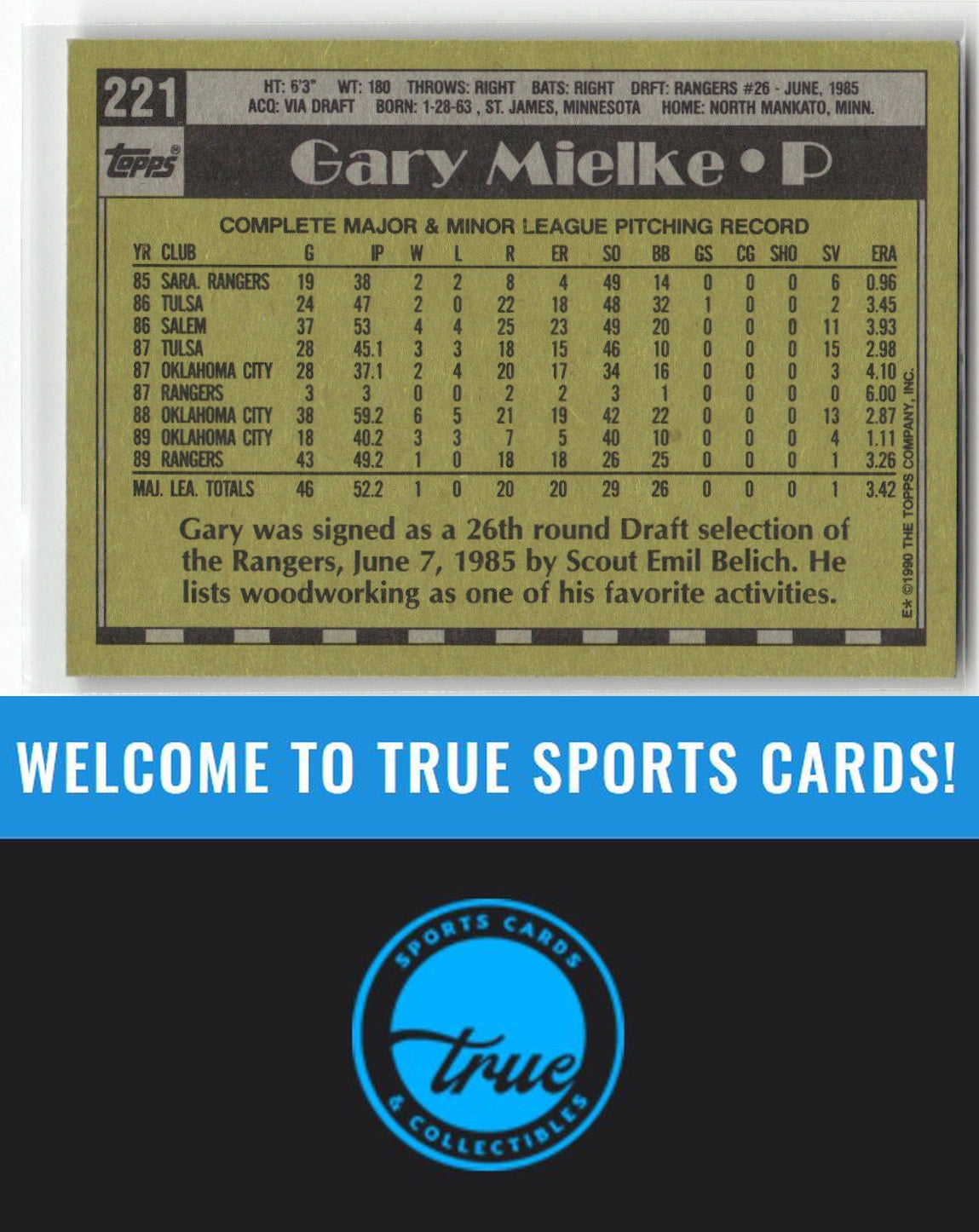 1990 Topps #221 Gary Mielke Auto