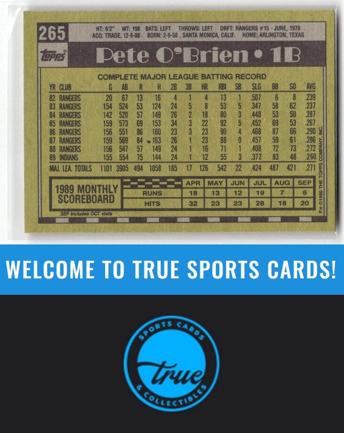 1990 Topps #265 Pete O'Brien Auto