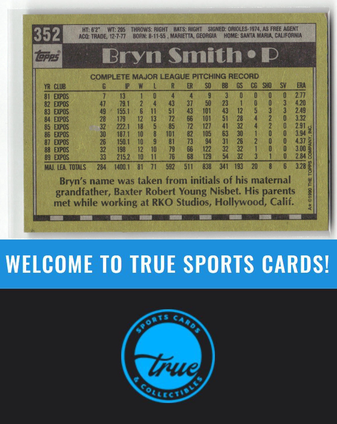 1990 Topps #352 Bryn Smith Auto