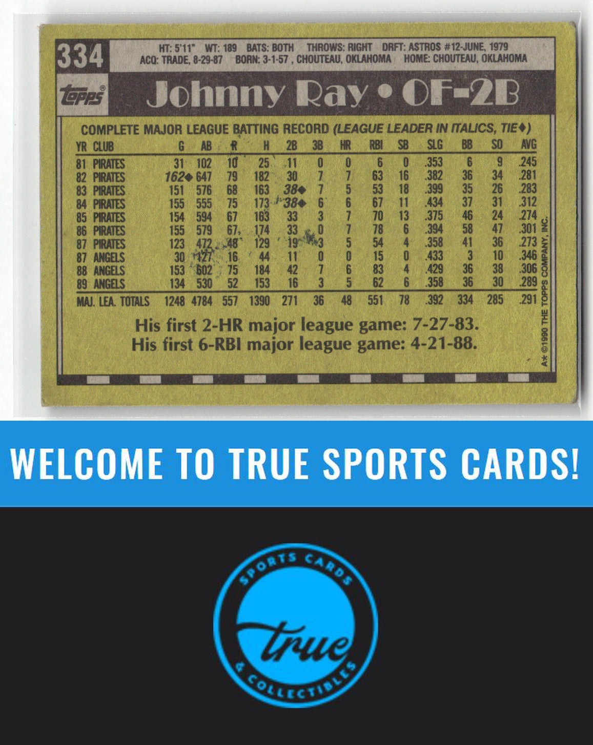 1990 Topps #334 Johnny Ray Auto