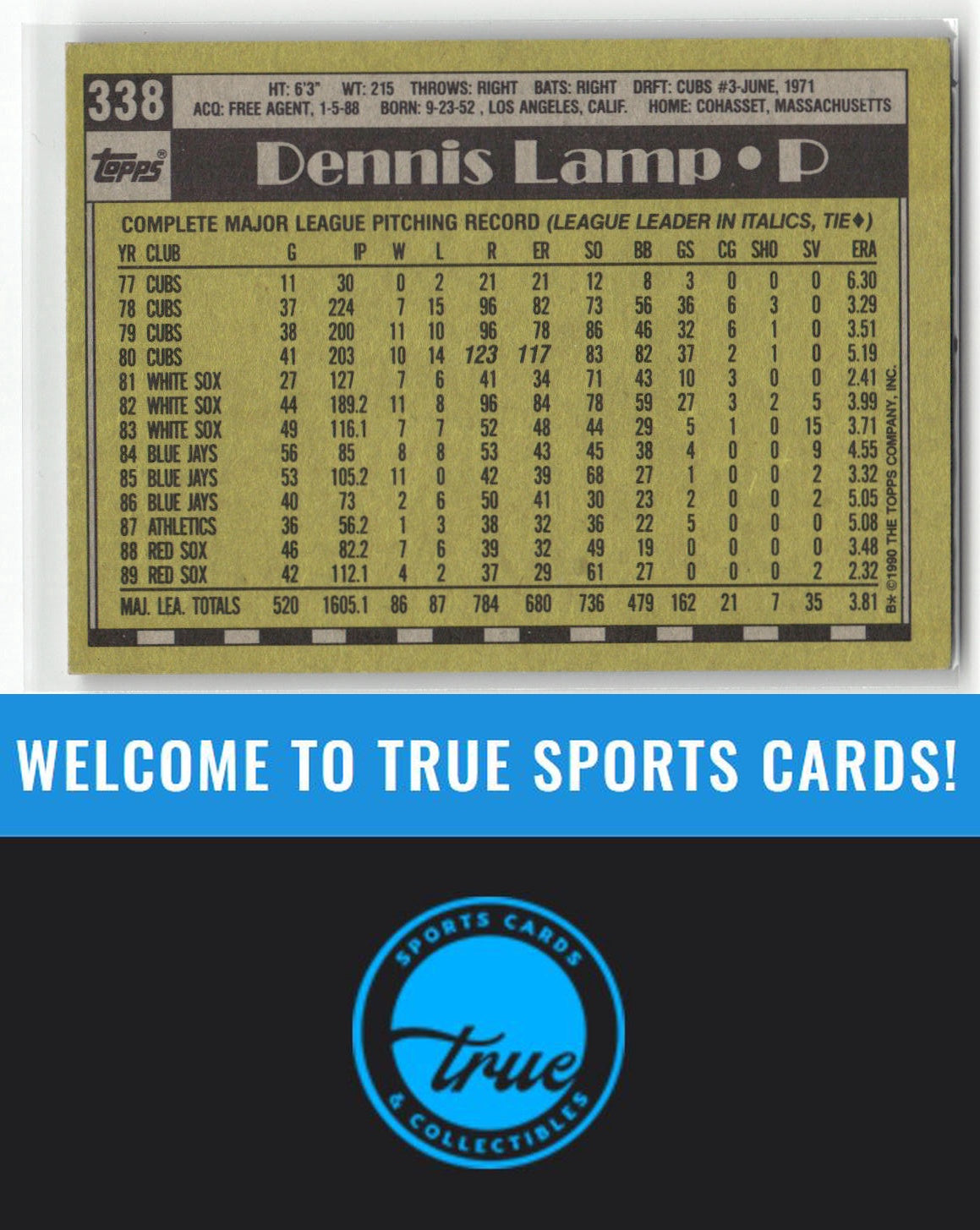 1990 Topps #338 Dennis Lamp Auto