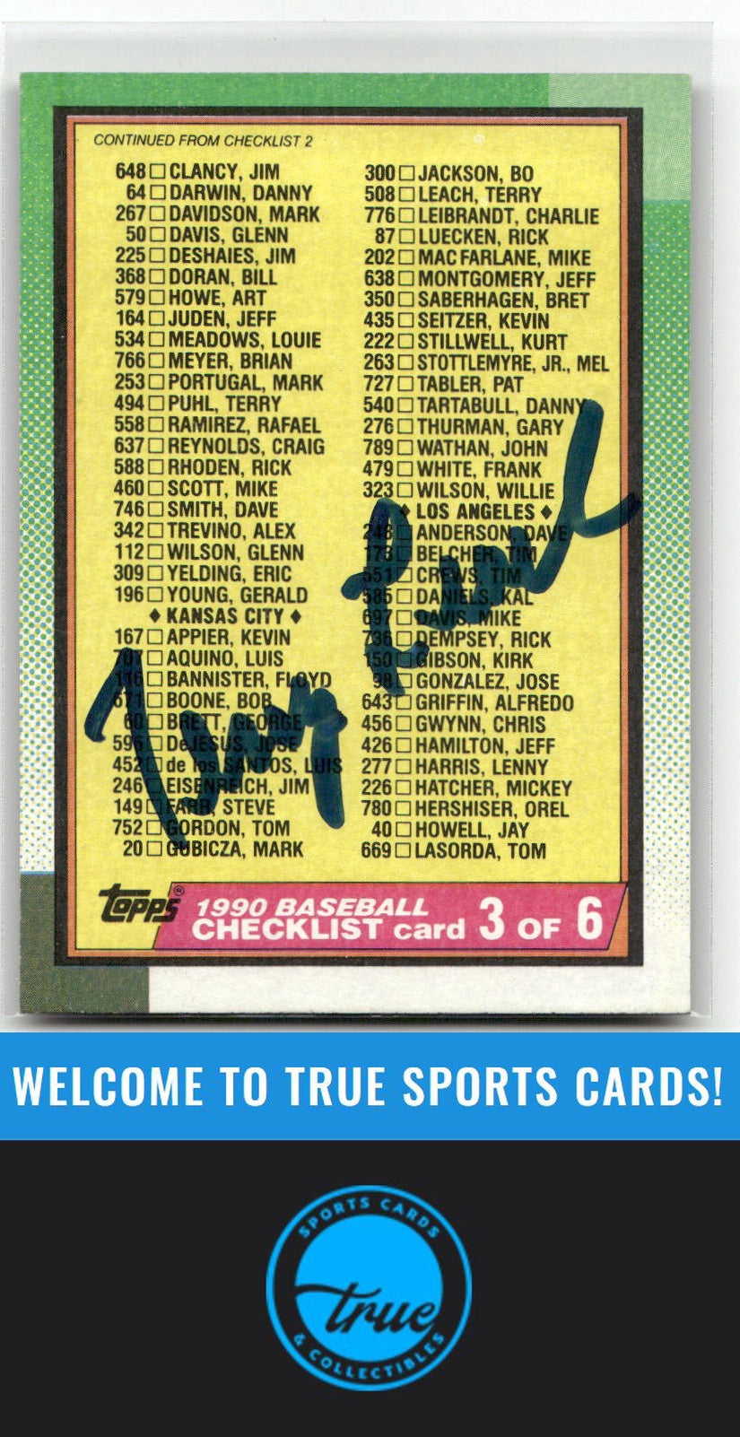 1990 Topps #376 Checklist 3 of 6 - Terry Leach Auto