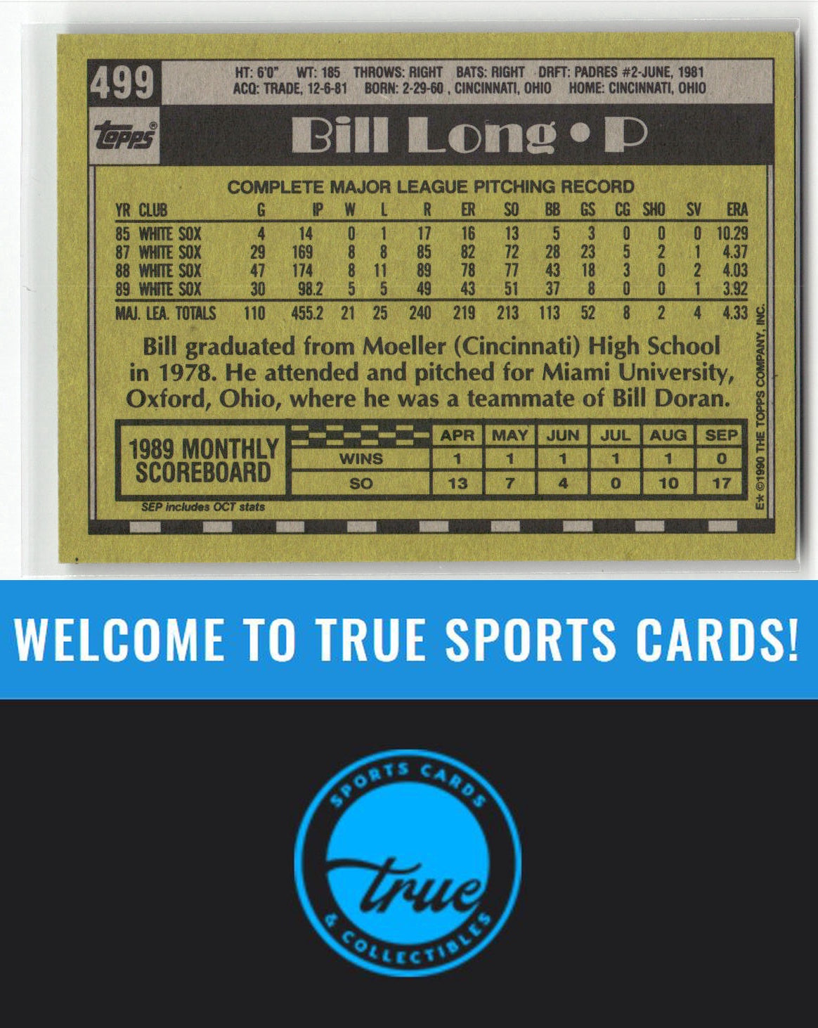 1990 Topps #499 Bill Long Auto