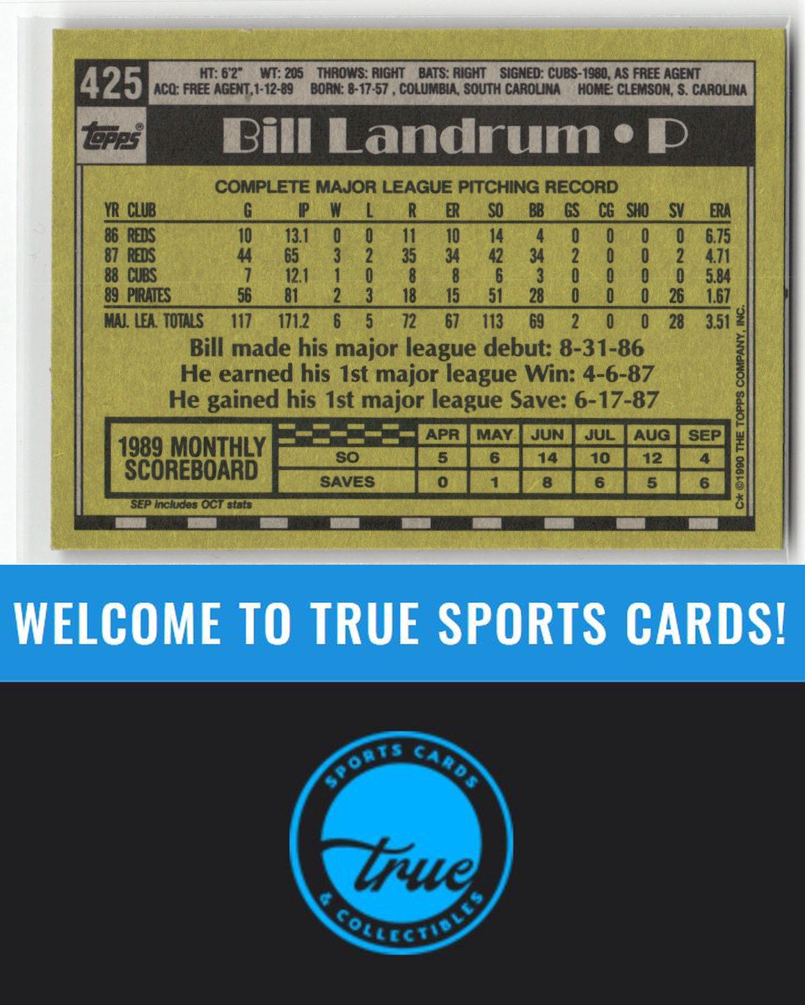 1990 Topps #425 Bill Landrum Auto