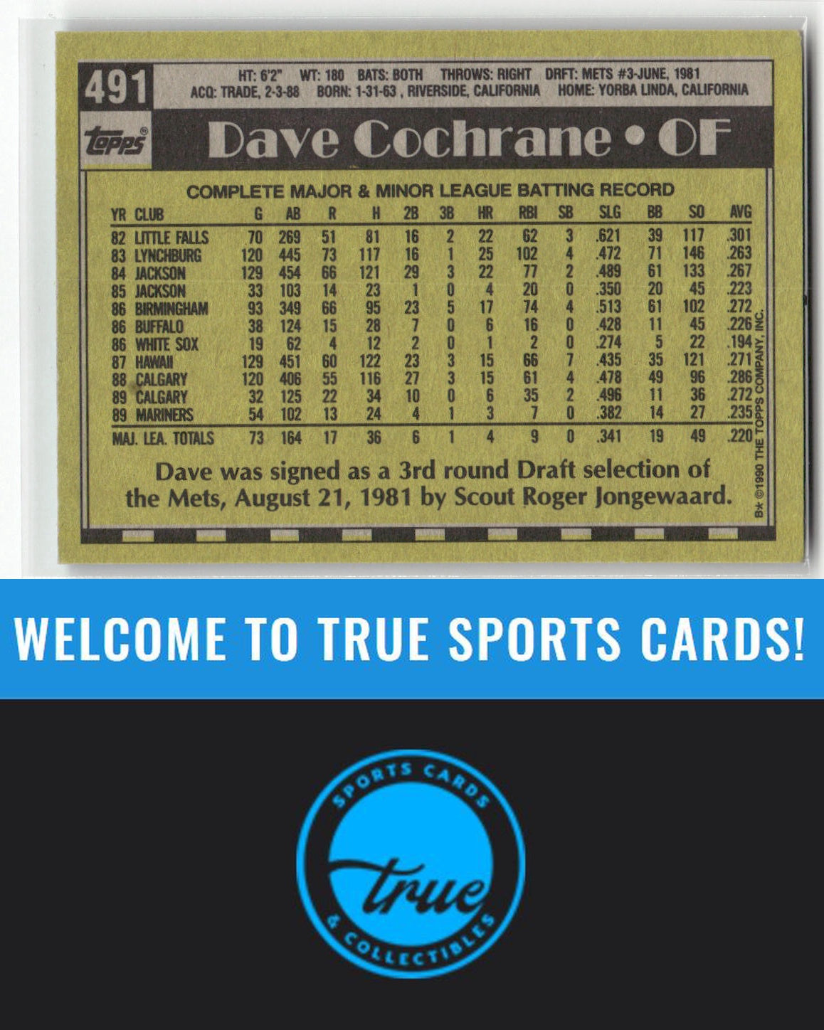 1990 Topps #491 Dave Cochrane Auto
