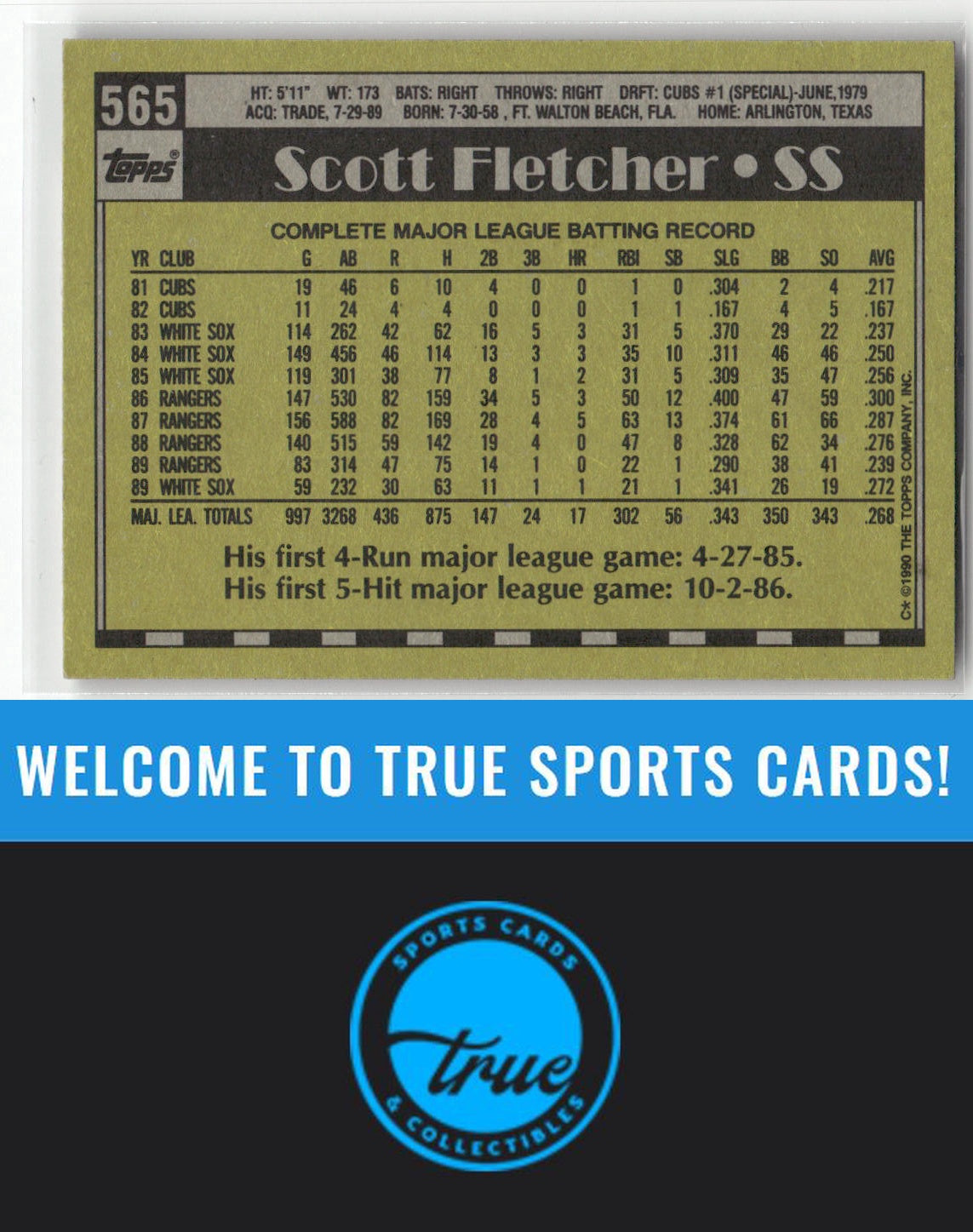 1990 Topps #565 Scott Fletcher Auto