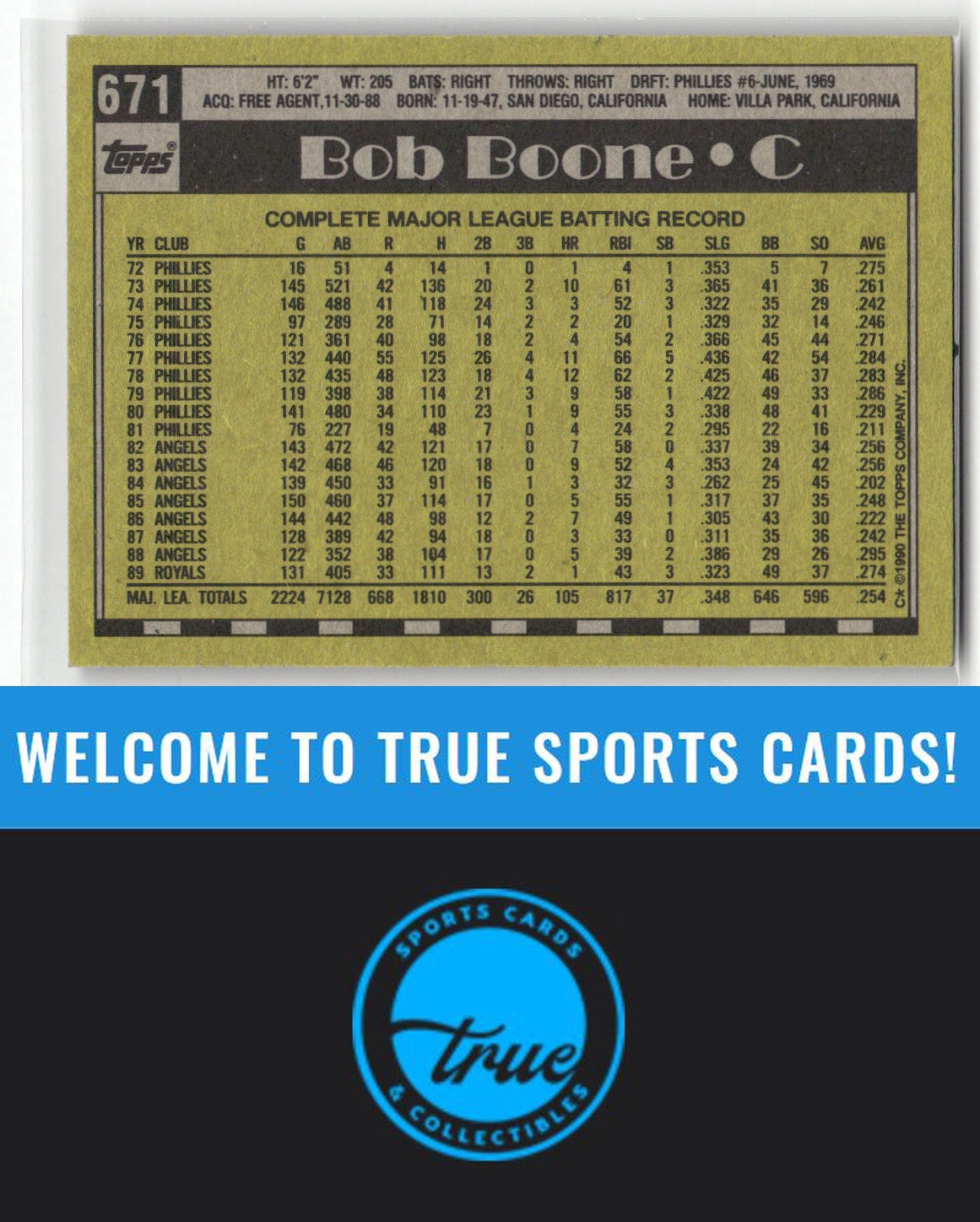 1990 Topps #671 Bob Boone Auto