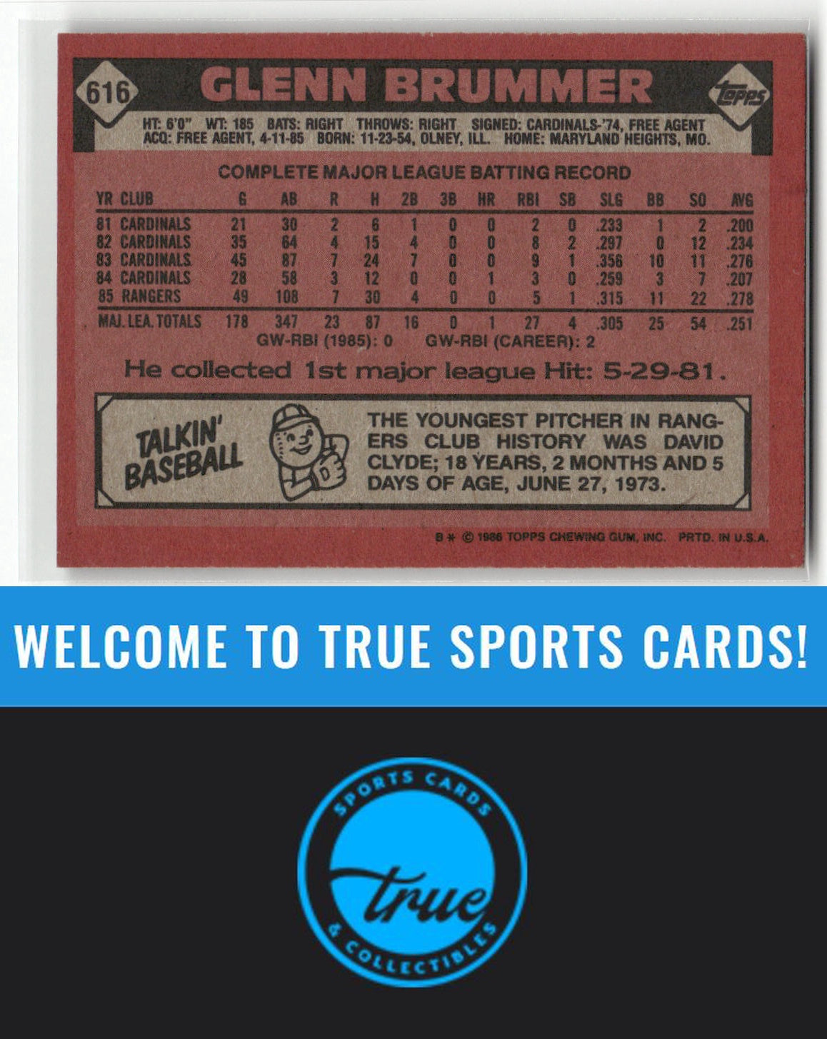 1986 Topps #616 Glenn Brummer Auto