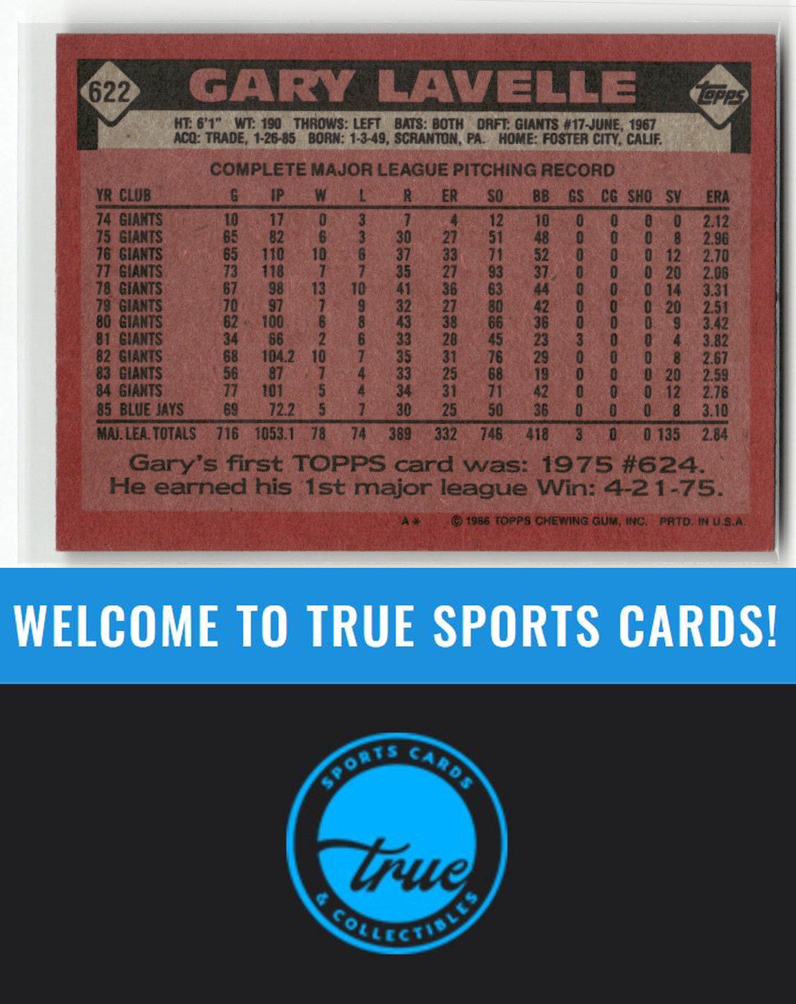 1986 Topps #622 Gary Lavelle Auto