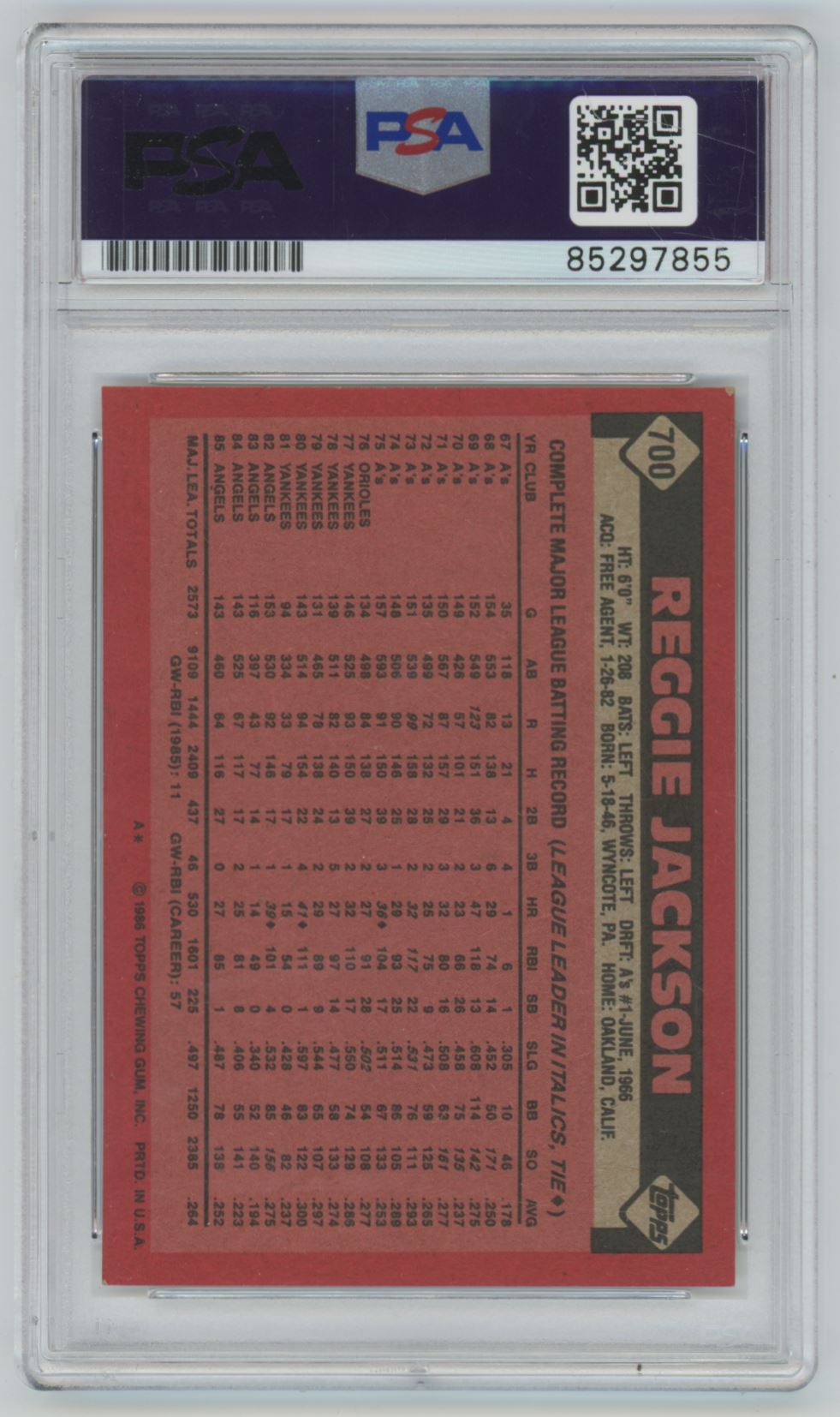 1986 Topps Reggie Jackson Auto - PSA/DNA