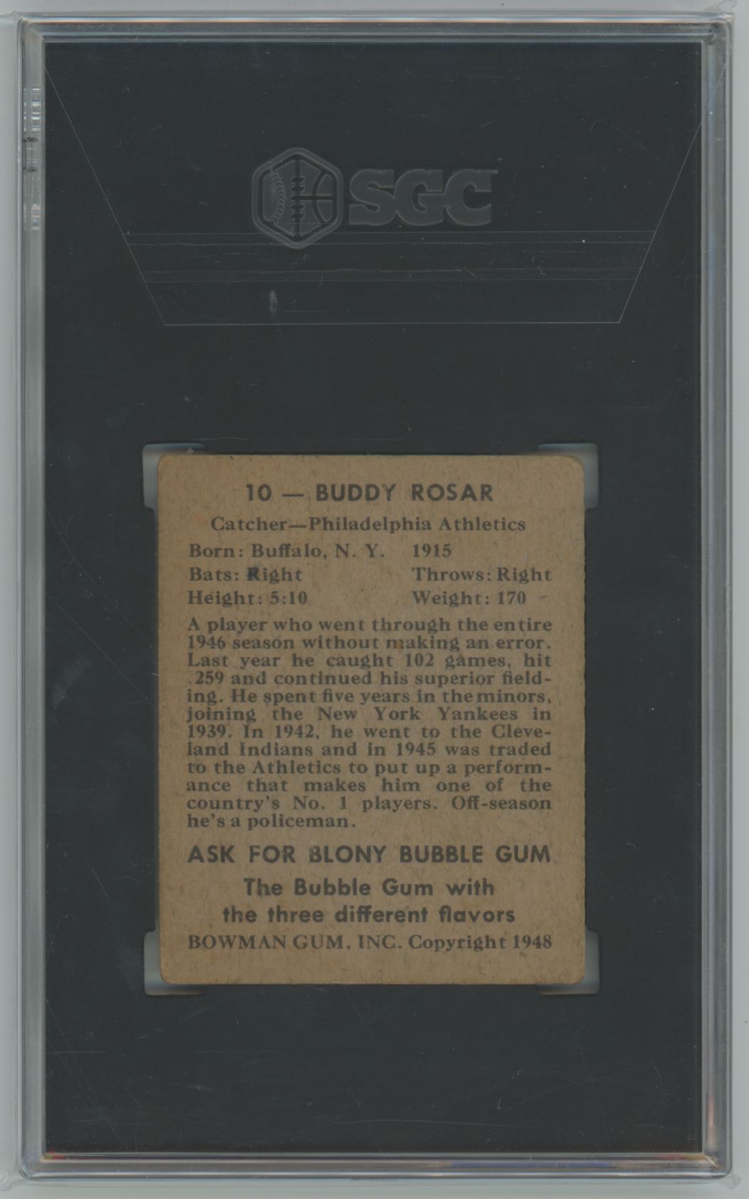 1948 Bowman Buddy Rosar #10 - SGC 3.5