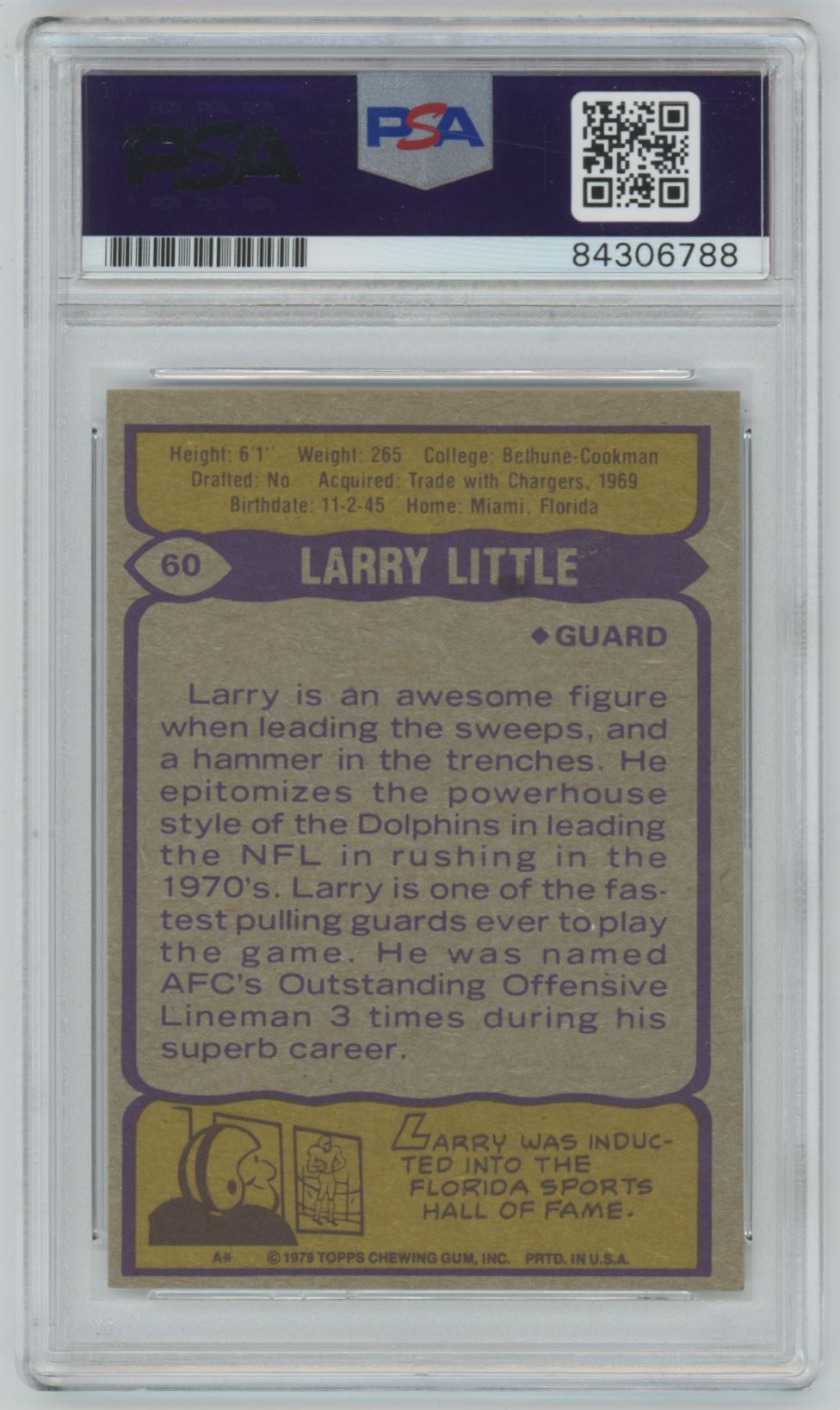 1979 Topps Larry Little Auto - PSA/DNA