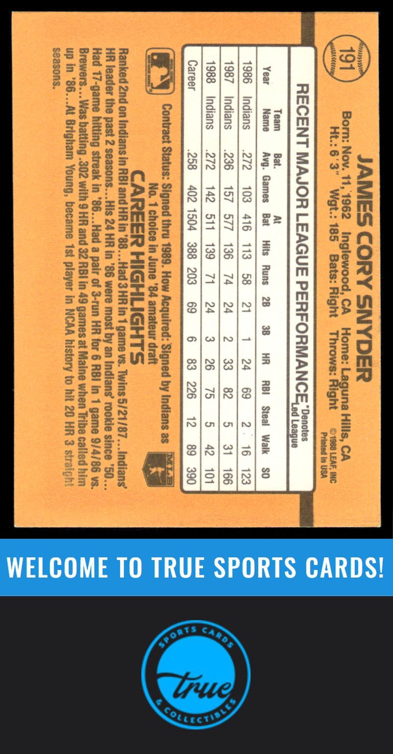1989 Donruss #191 Cory Snyder AUTOGRAPH