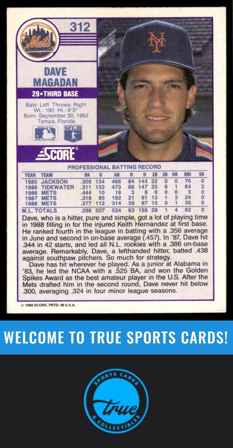 1989 Score #312 Dave Magadan AUTOGRAPH