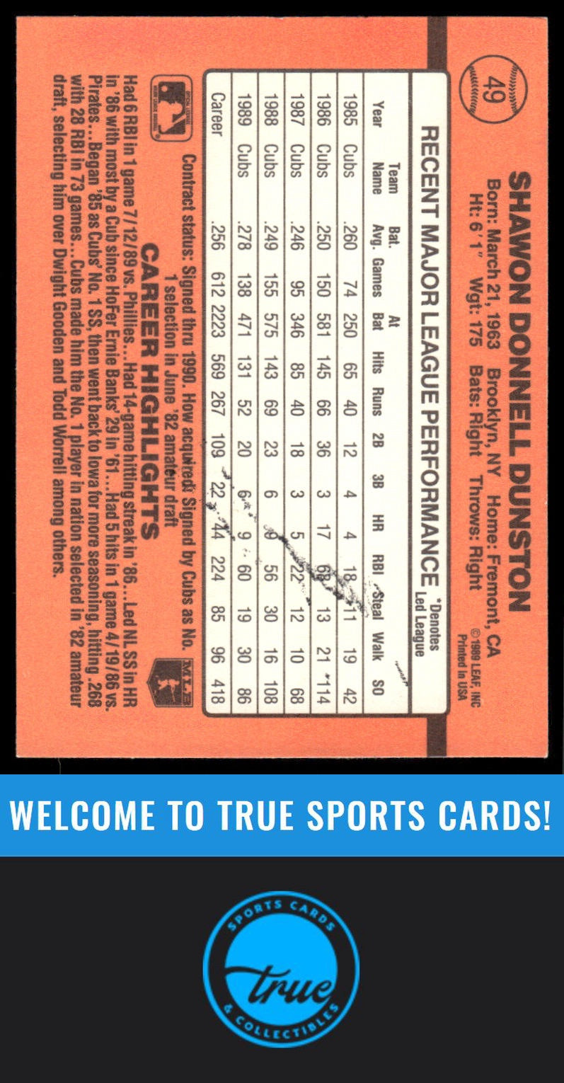 1990 Donruss #49 Shawon Dunston AUTOGRAPH