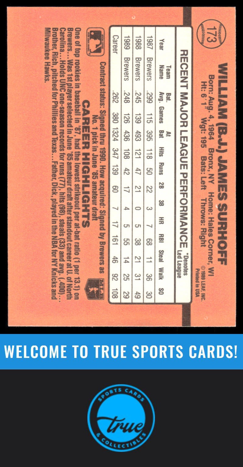 1990 Donruss #173 B.J. Surhoff AUTOGRAPH