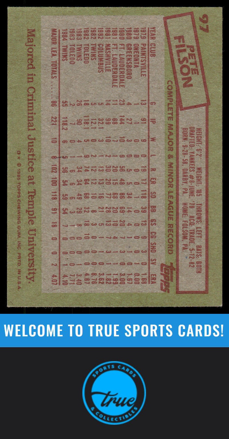 1985 Topps #97 Pete Filson AUTO