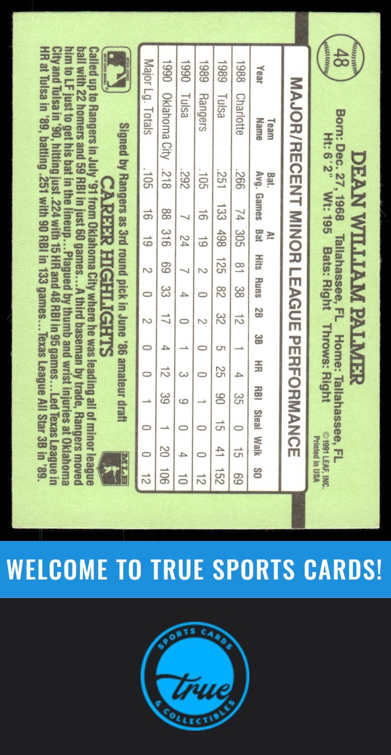 1991 Donruss The Rookies #48 Dean Palmer AUTO