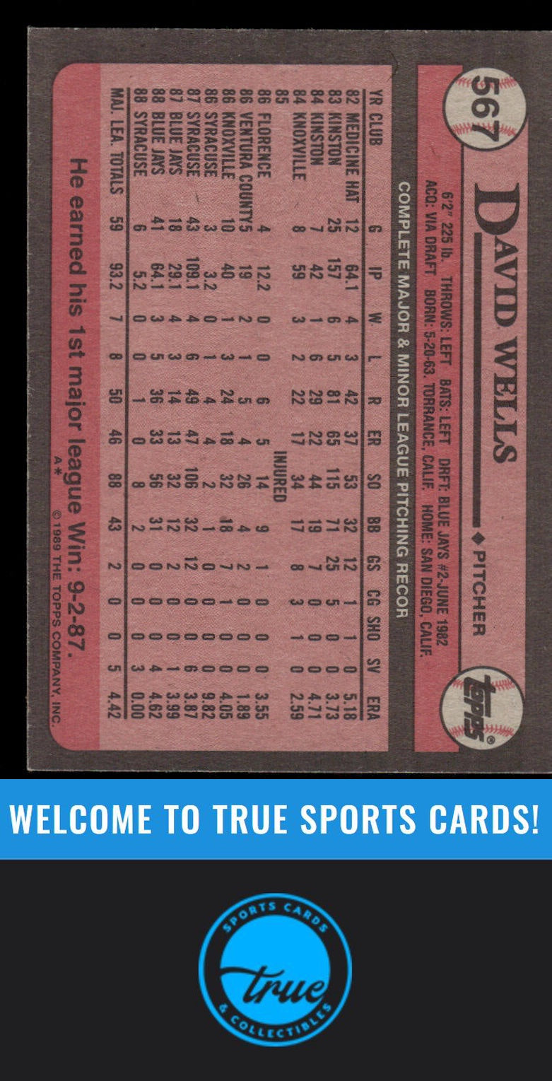 1989 Topps #567 David Wells AUTO