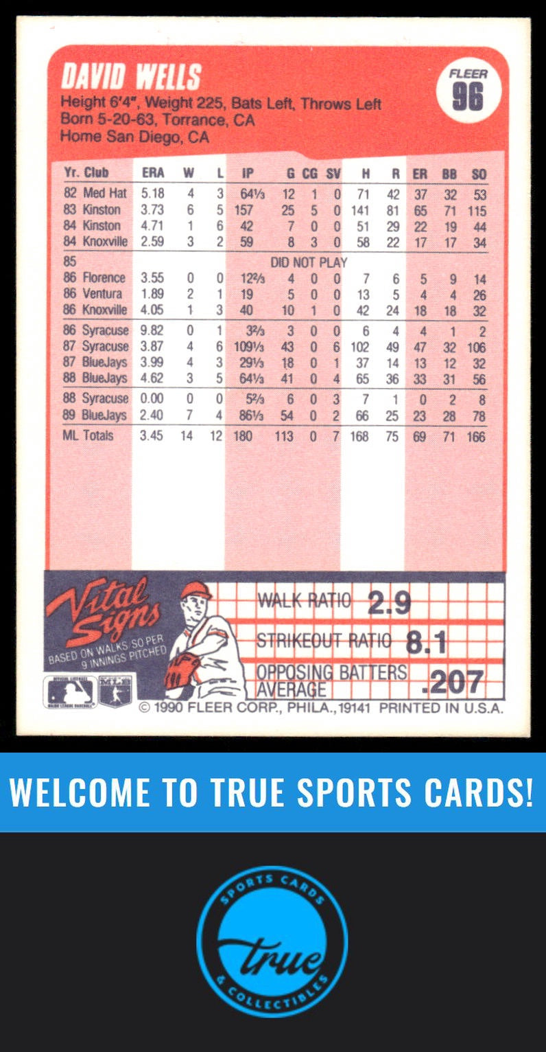 1990 Fleer #96 David Wells AUTO