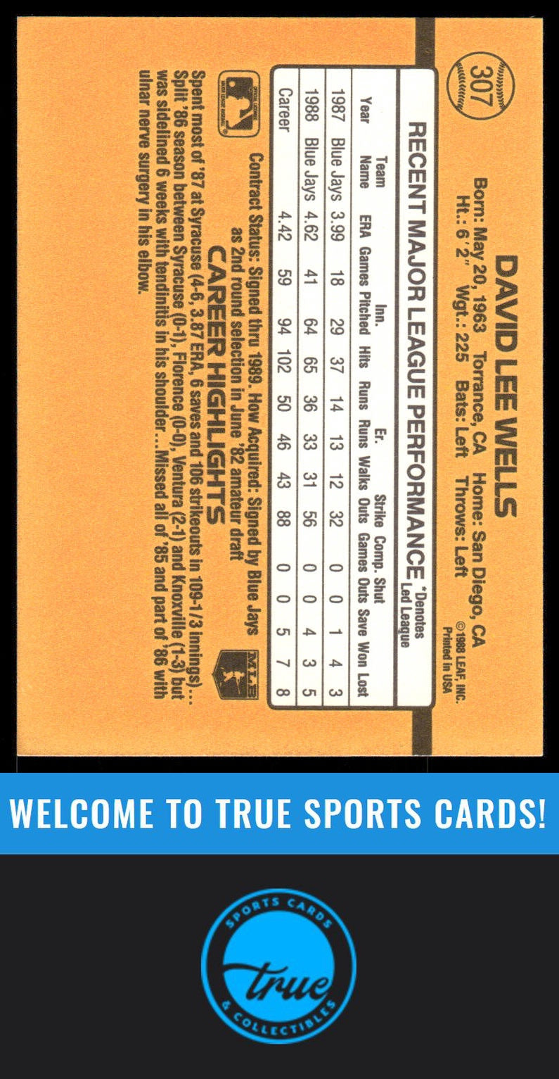 1989 Donruss #307 David Wells AUTO
