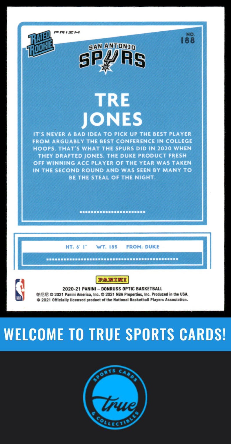 2020-21 Donruss Optic #188 Tre Jones Silver Pulsar AUTO
