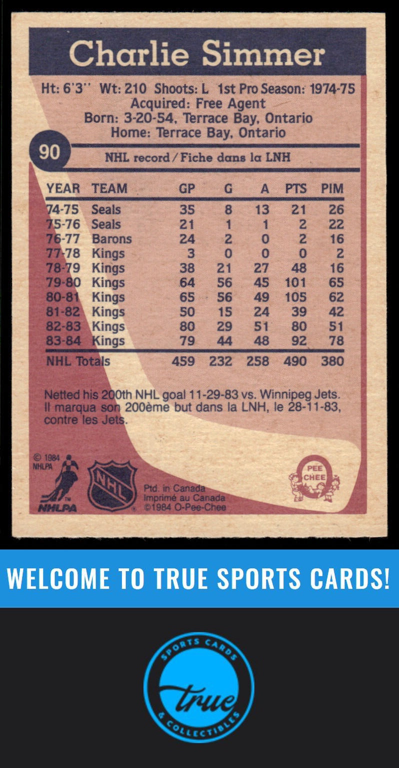 1984-85 O-Pee-Chee #90 Charlie Simmer AUTOGRAPH