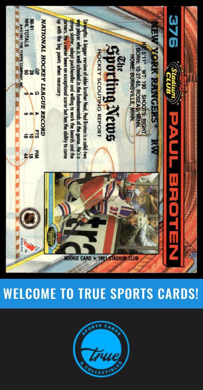 1991-92 Stadium Club #376 Paul Broten AUTOGRAPH